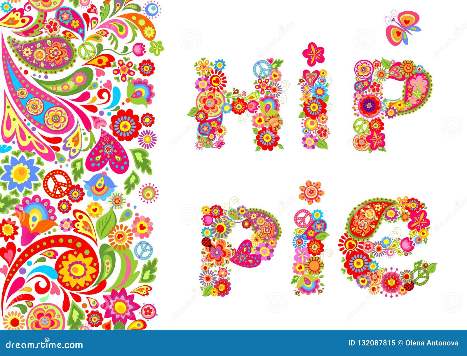 Vivid Floral Seamless Border and Hippie Flowers Lettering for T Shirt ...