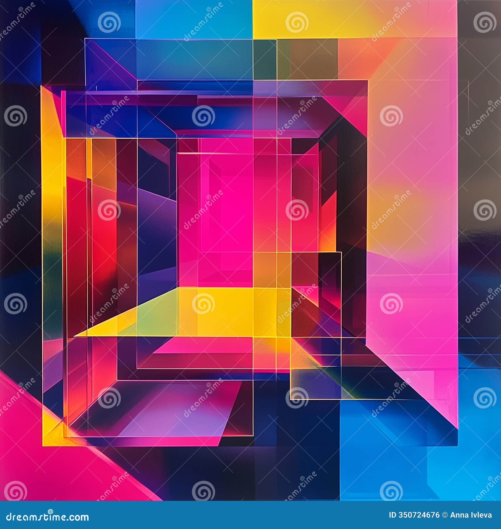vivid geometric  with electric pink and blue blocks creating a mesmerizing depth effect in an abstract composition