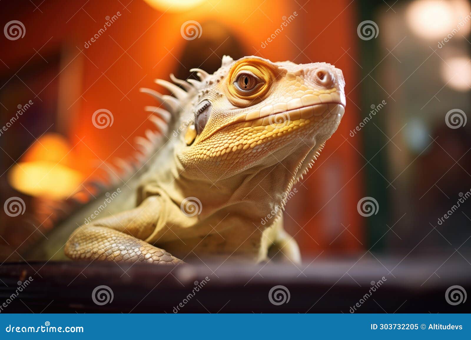 Vivid Iguana Basking Under a Heat Lamp Stock Image Image of colors