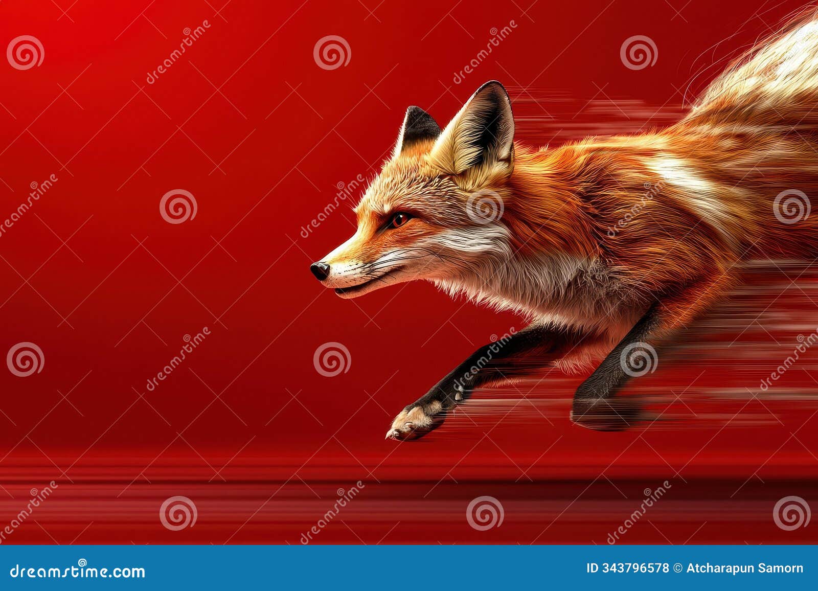 vivid red fox in motion on a dynamic background