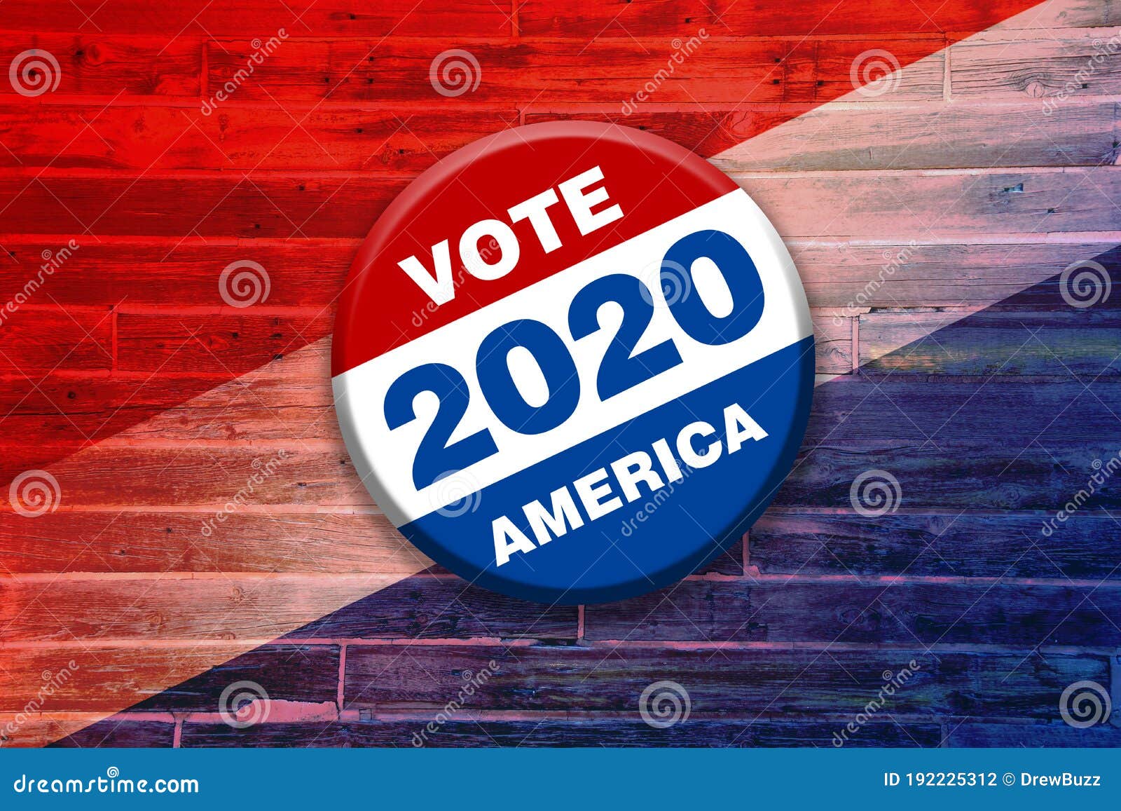 Vivid Red White Blue Vote 2020 America Button Pin on Wood Background ...