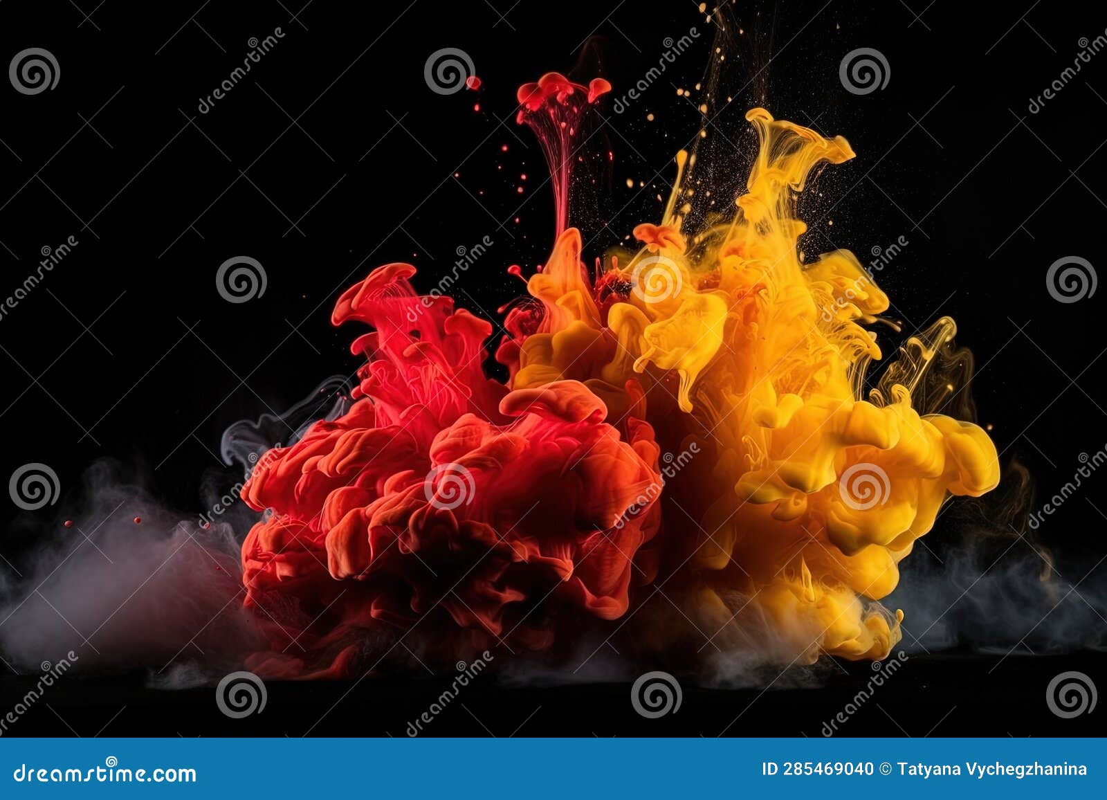 vivid red on the yellow colors splashes blew up