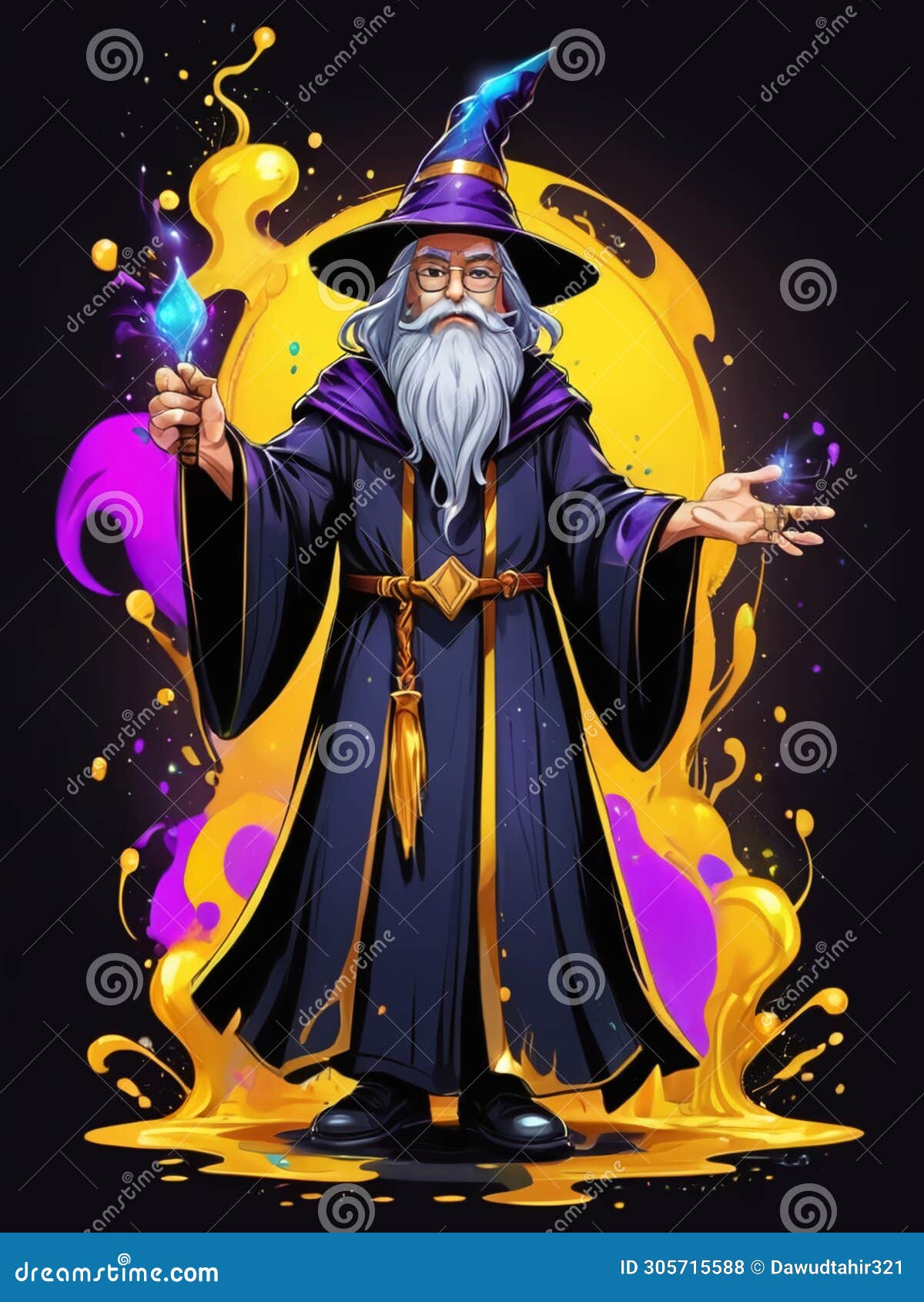 vivid wizardry neon delights in cartoon splash art - a dazzling fusion of gold and black hues