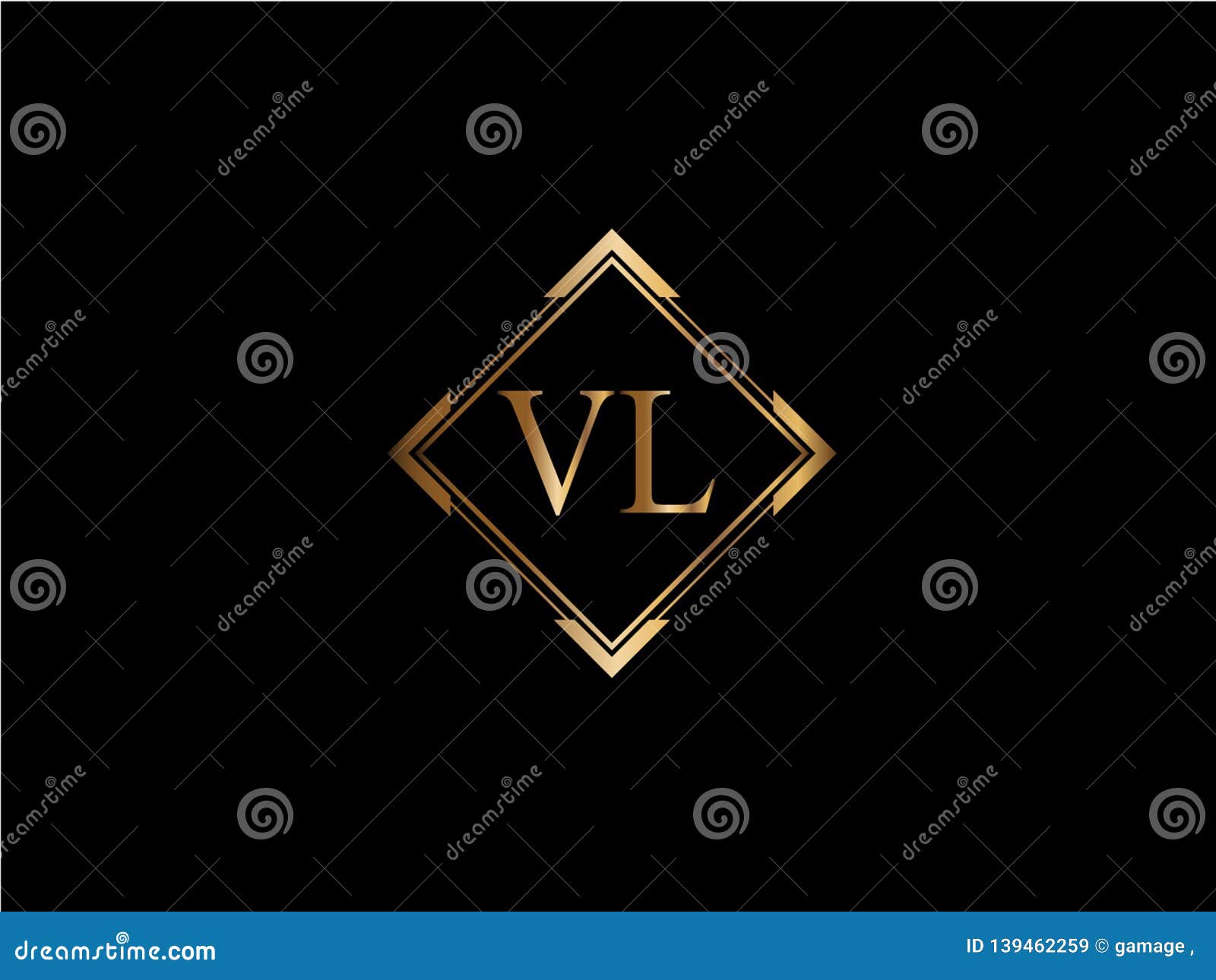 VL Initial Diamond Shape Gold Color Later Logo Design Stock Vector