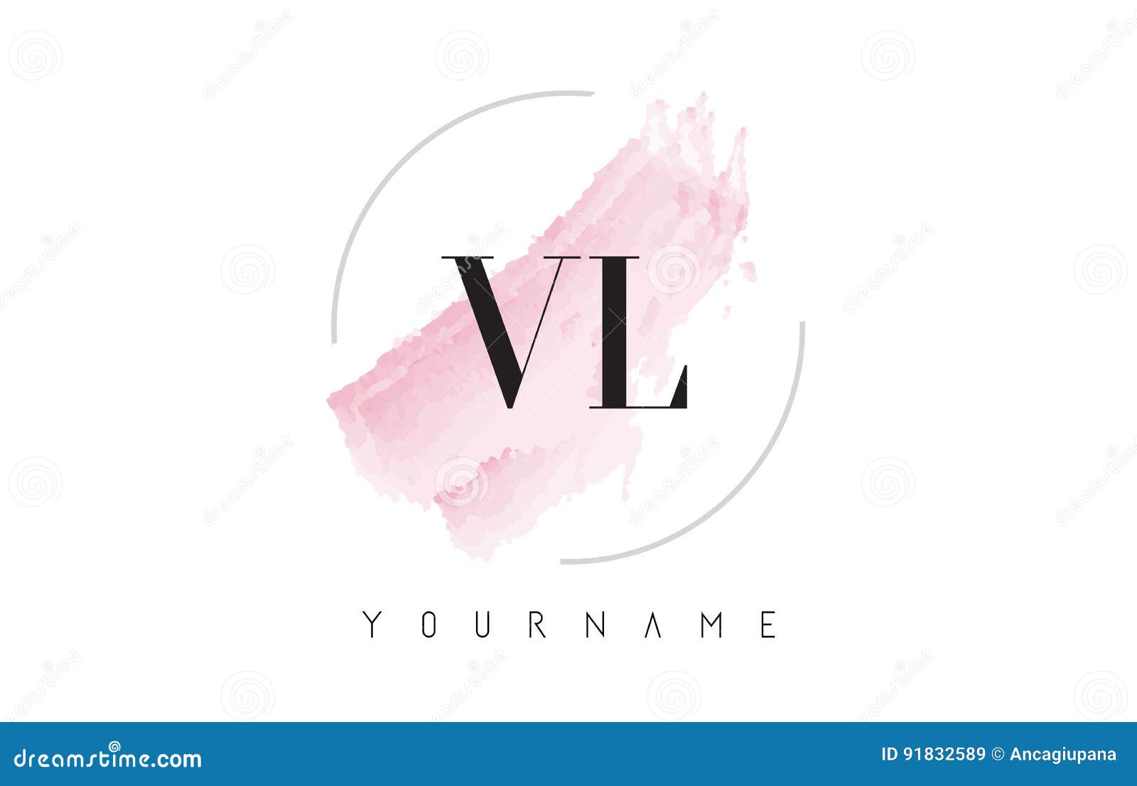 L V Watercolor Letter Logo Design with Circular Brush Pattern