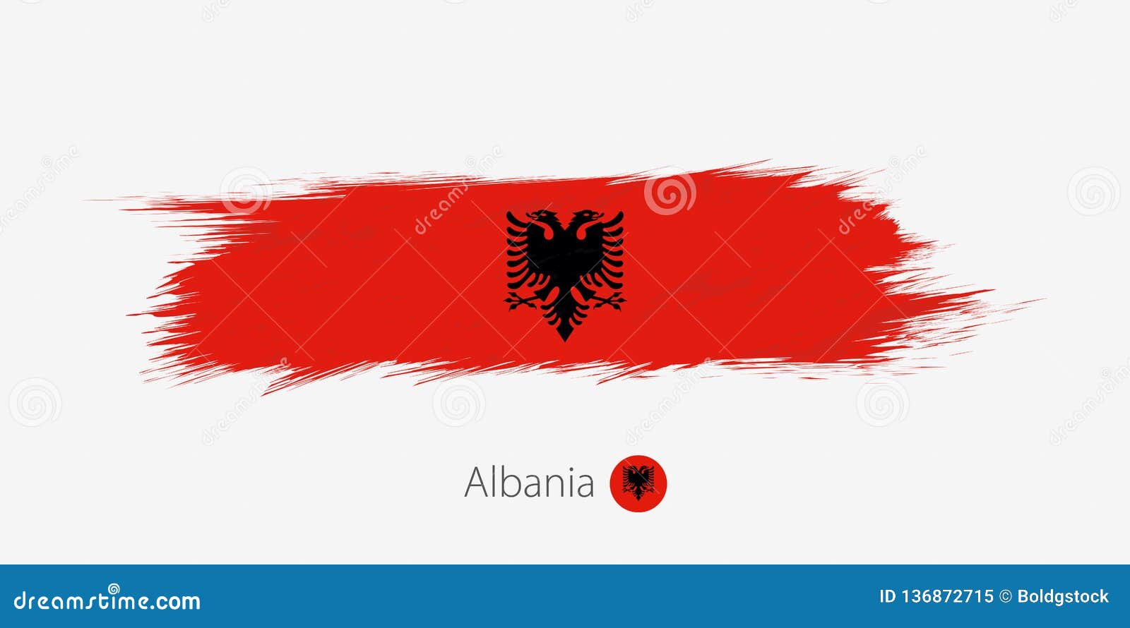 Vlag van Albanië, grunge abstracte kwaststreek op grijze achtergrond Vector illustratie