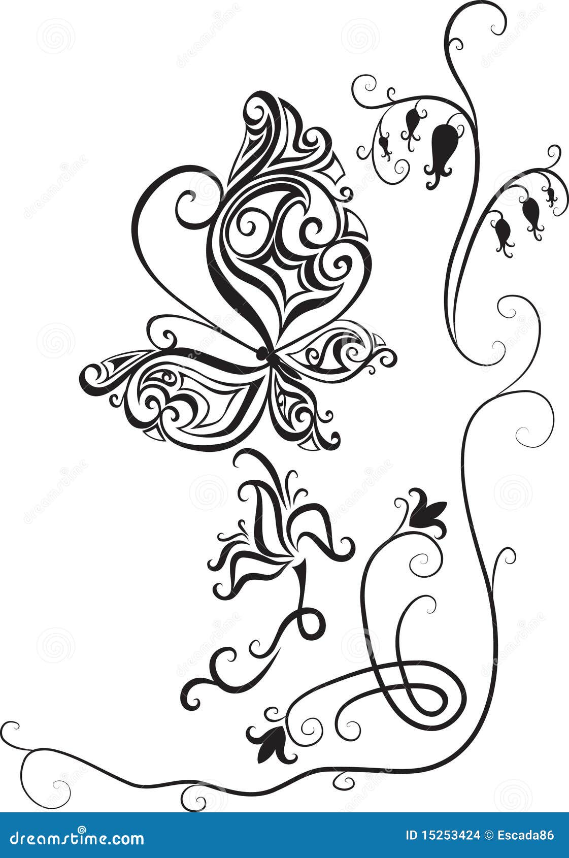 Uitgelezene Vlinder en bloemen vector illustratie. Illustratie bestaande uit LU-57