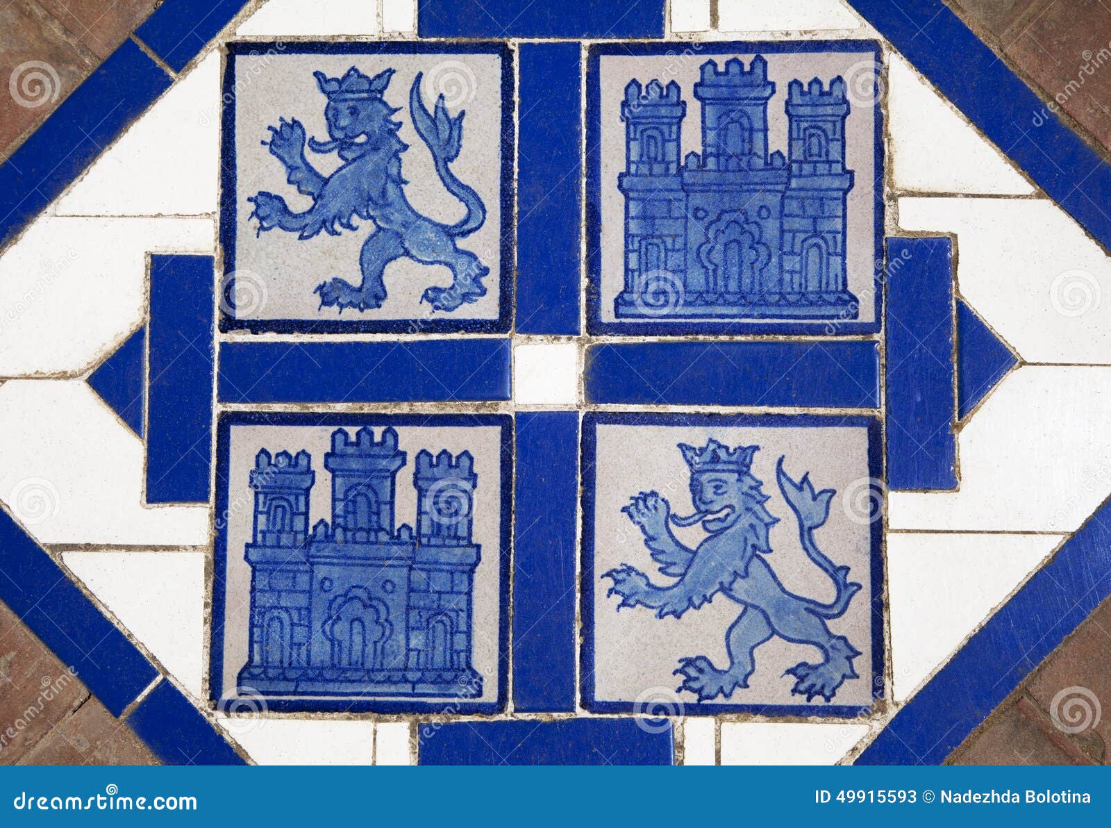 Vloertegel Met Heraldische Symbolen Van Spanje Stock Afbeelding Afbeelding Bestaande Uit Indigo Vloer