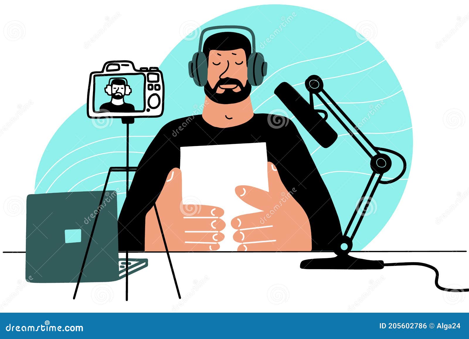 Vlogger Streaming Online. Man Recording Video To Blog Flat Style Stock  Vector - Illustration of editor, material: 205602786