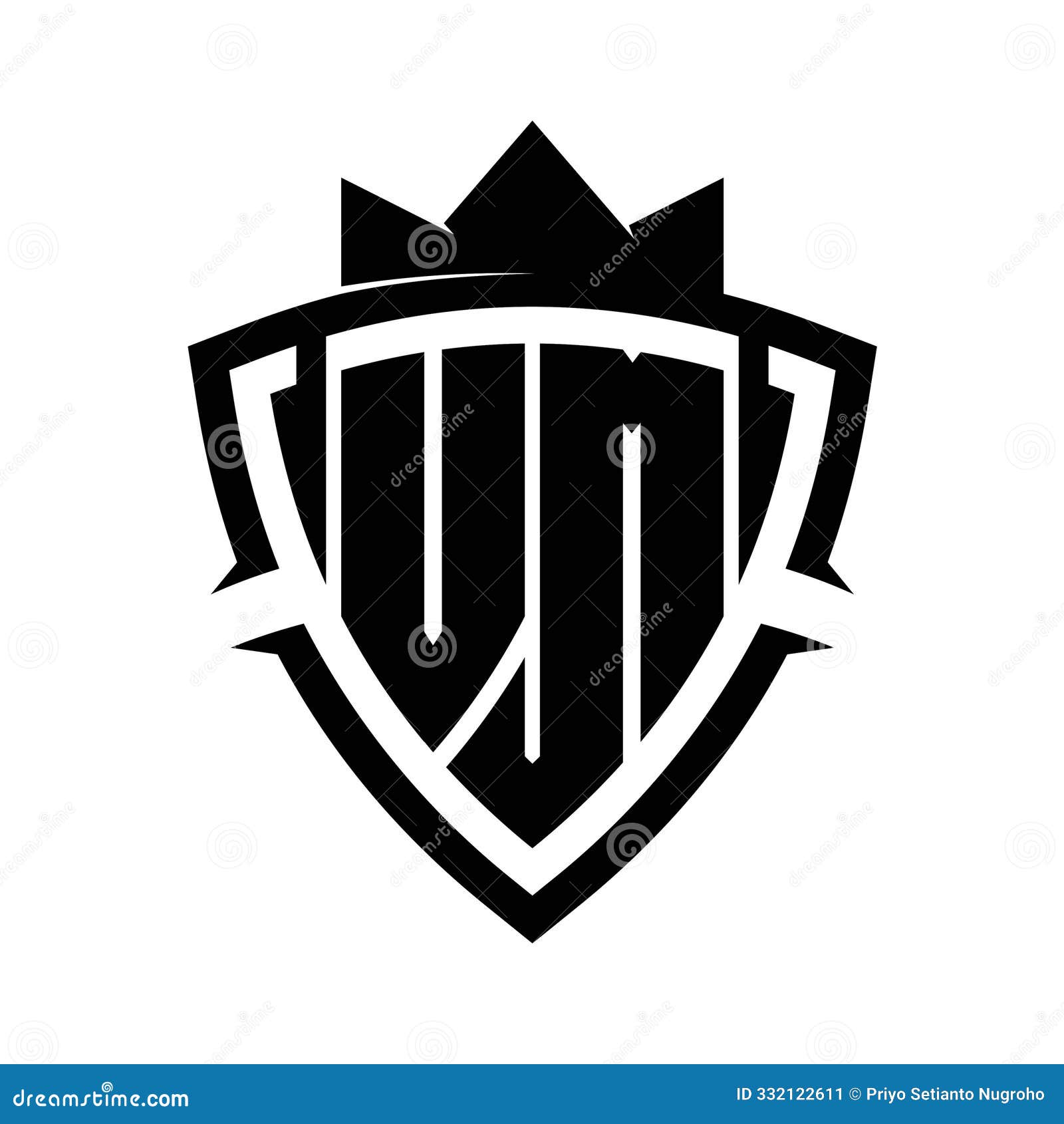 vm letter bold monogram triangle curve shield  with crown black and white background color 