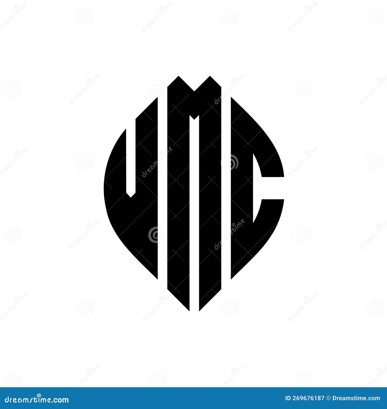 vmc circle letter logo  with circle and ellipse . vmc ellipse letters with typographic style. the three initials form a