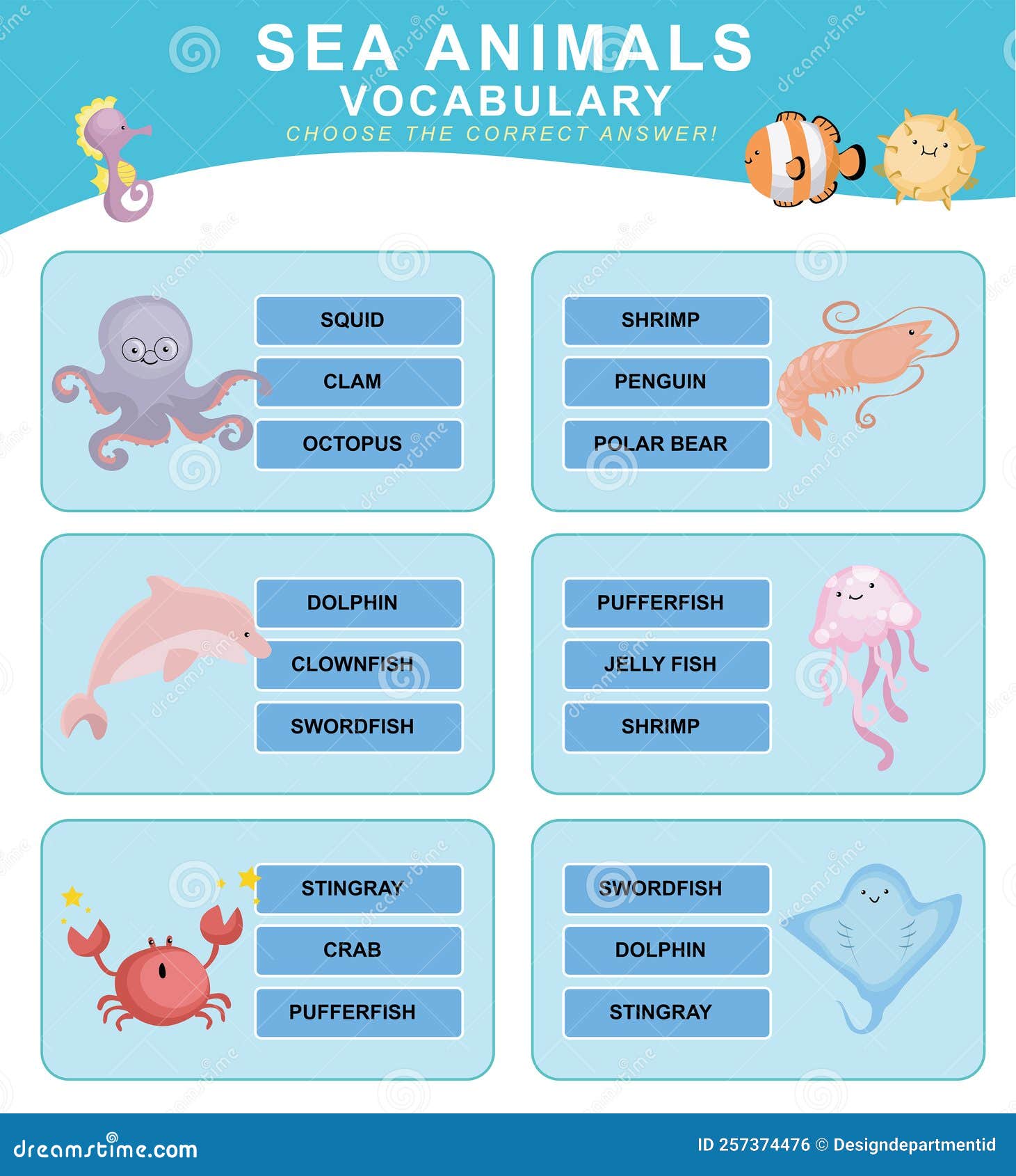 Animaux marins pour enfants en français - Vocabulaire 