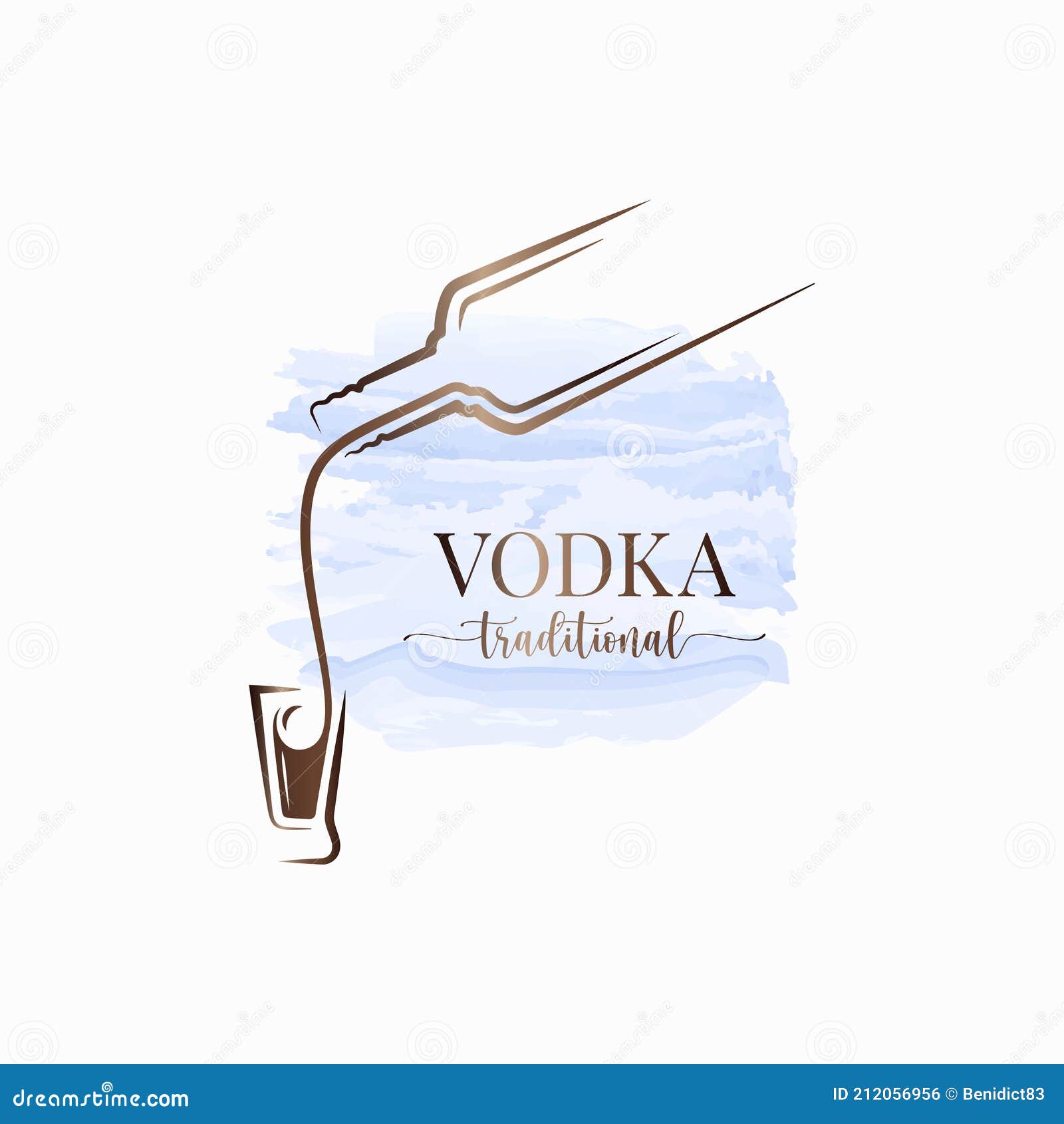 vodka bottle watrecolor logo. vodka shot on white