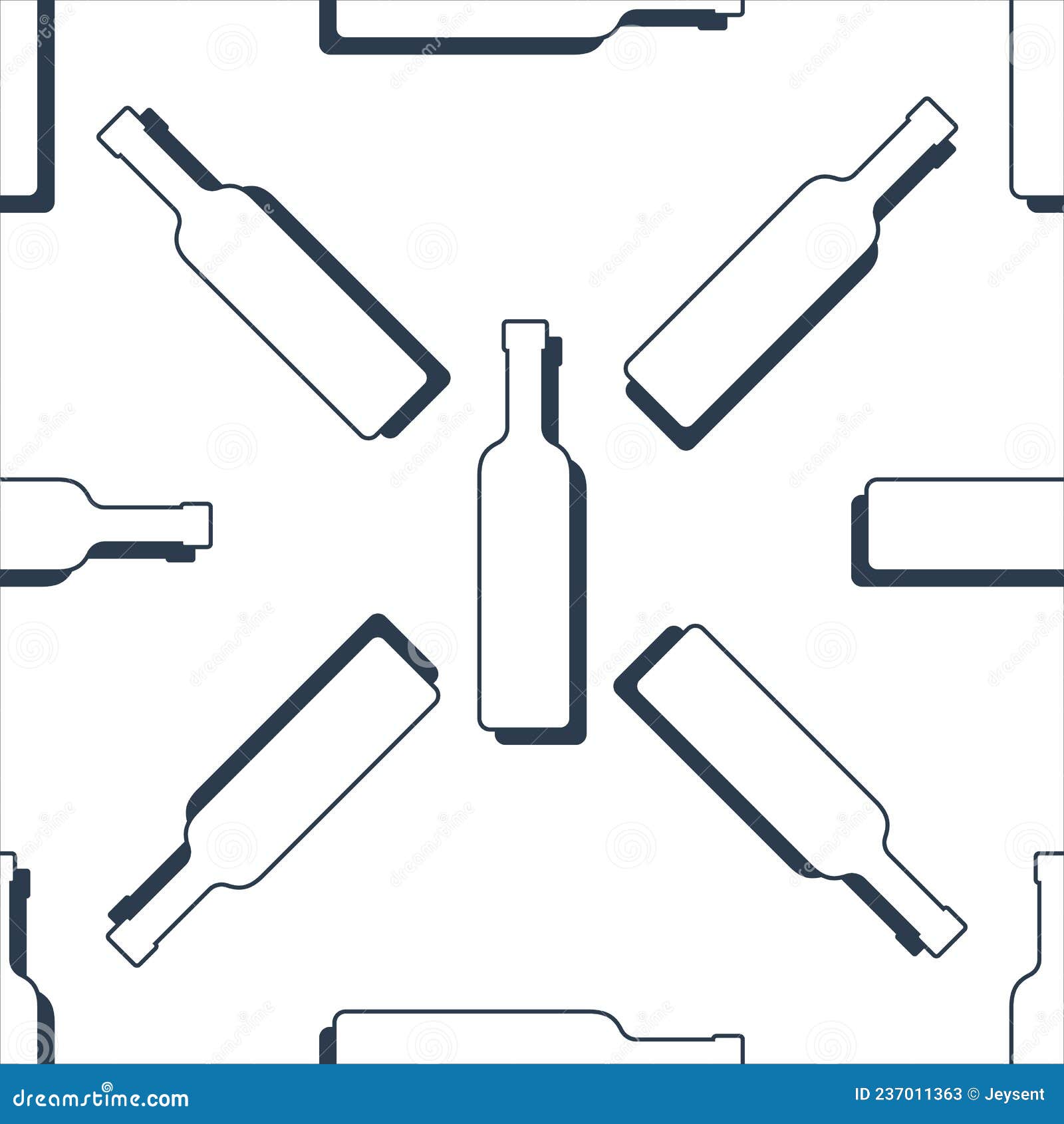 Vodka Bottles Seamless Pattern. Line Art Style. Outline Image. Black