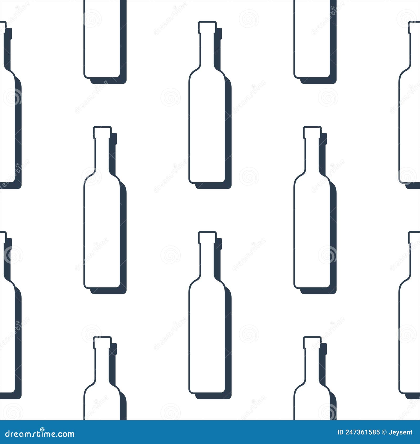 Vodka Bottles Seamless Pattern. Line Art Style. Outline Image. Black