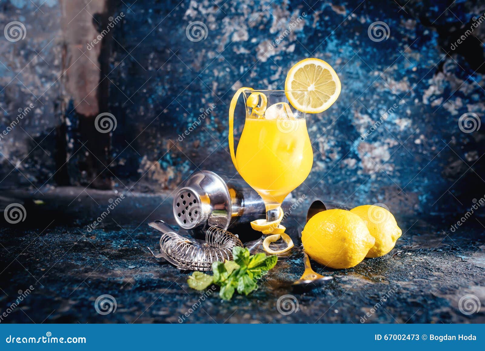 Vodka Cocktail Beverage Served Cold with Garnish at Bar. Barman Details