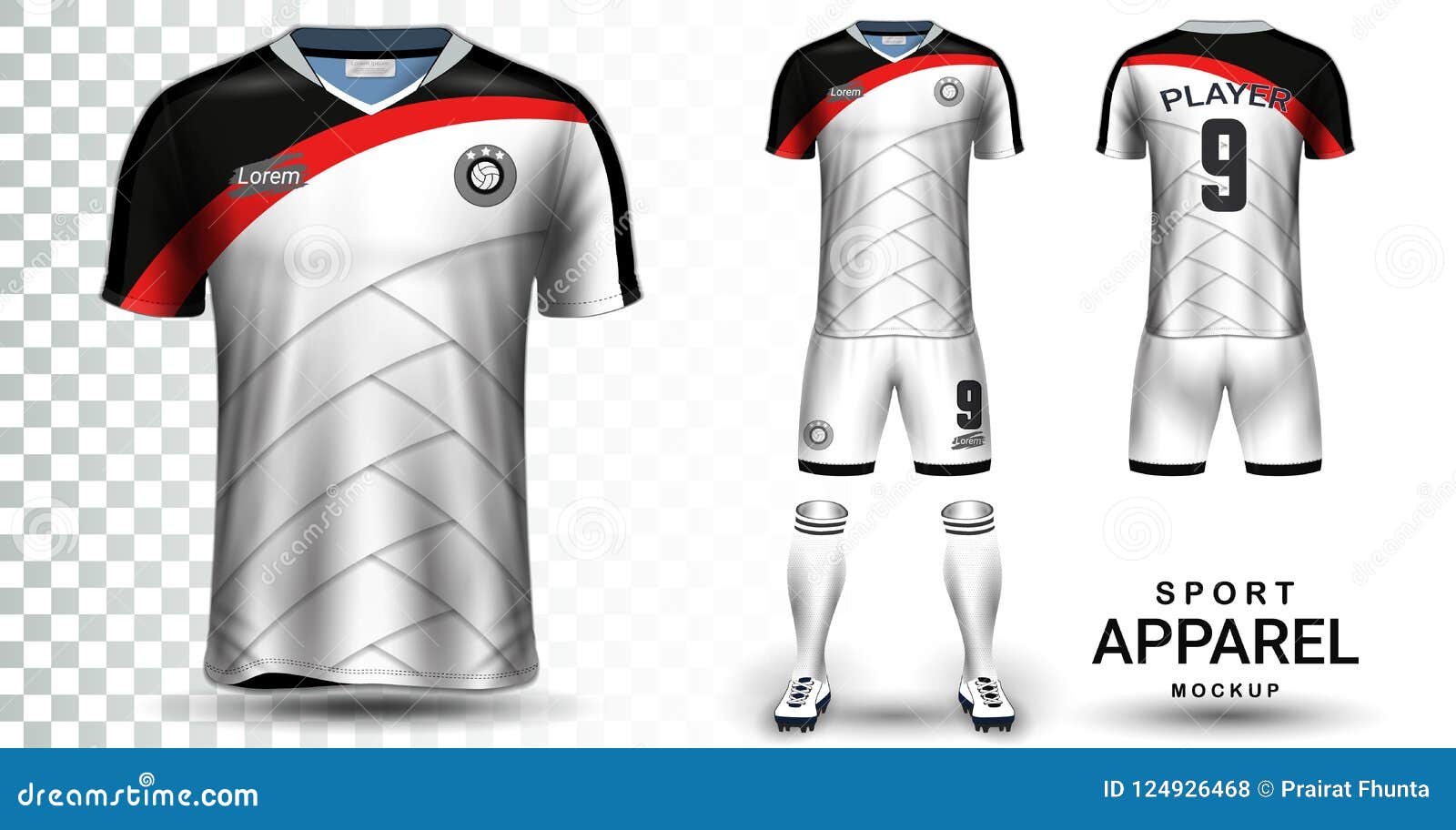 Download Voetbal Jersey En Voetbal Kit Presentation Mockup Template Vector Illustratie - Illustratie ...