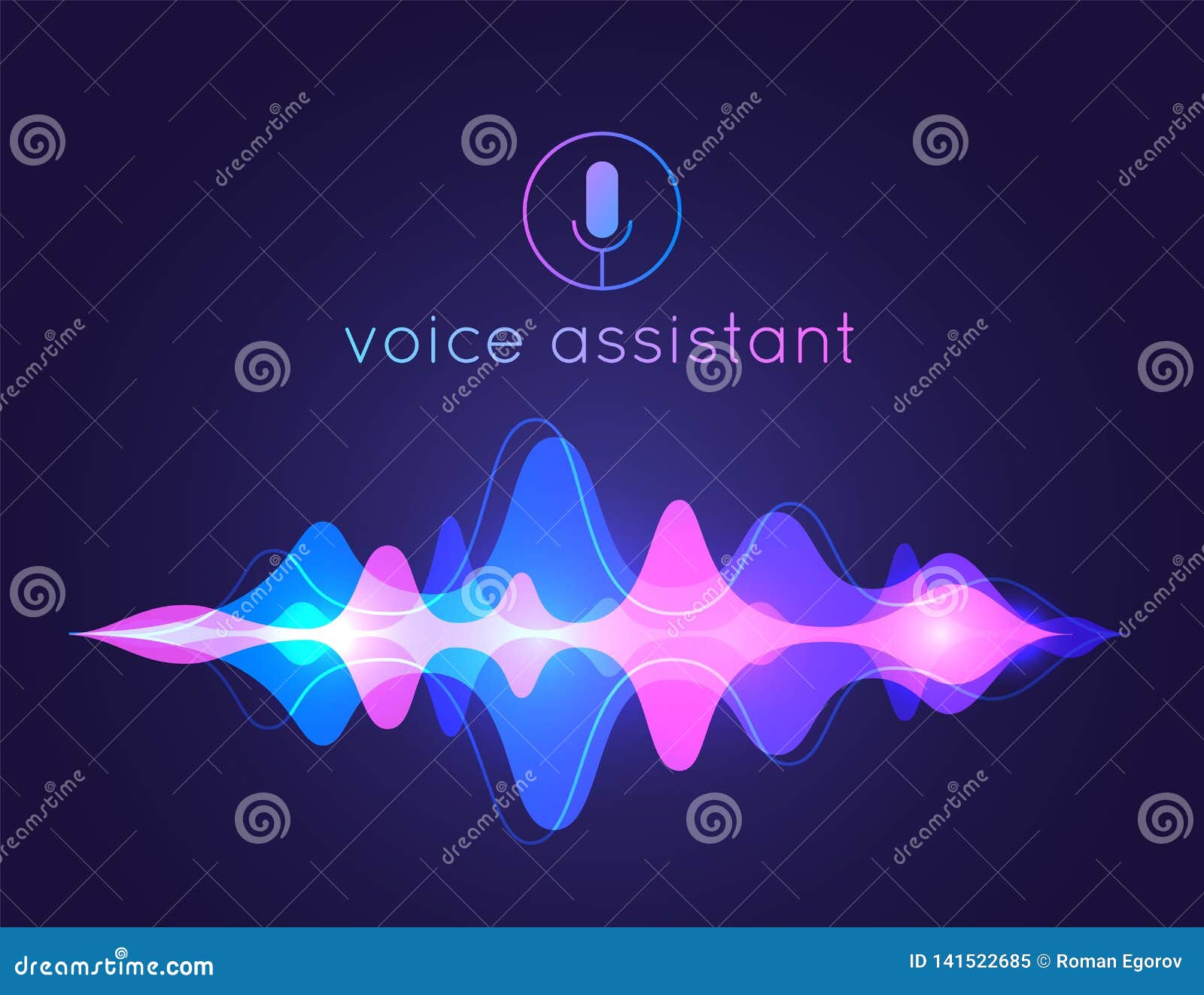 voice assistant sound wave. microphone voice control technology, voice and sound recognition.  ai assistant