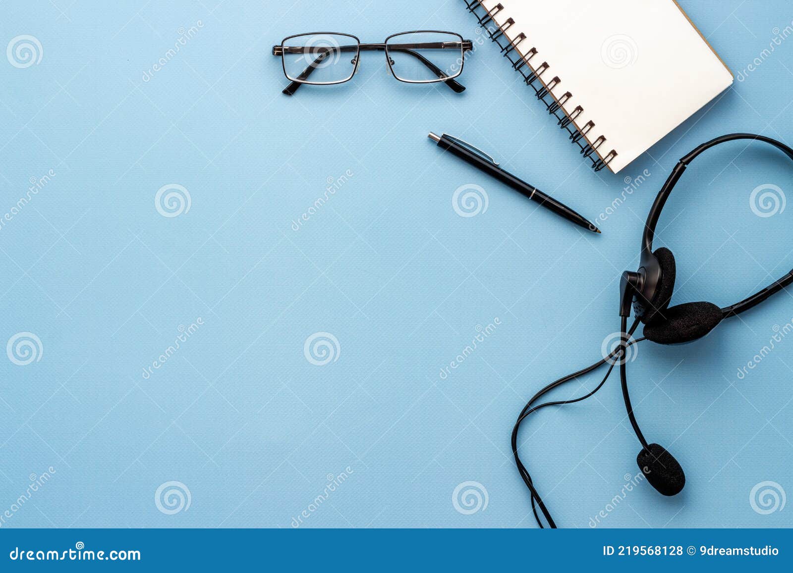 Voip Headset on Office Desk. Call Center Support or Customer Service