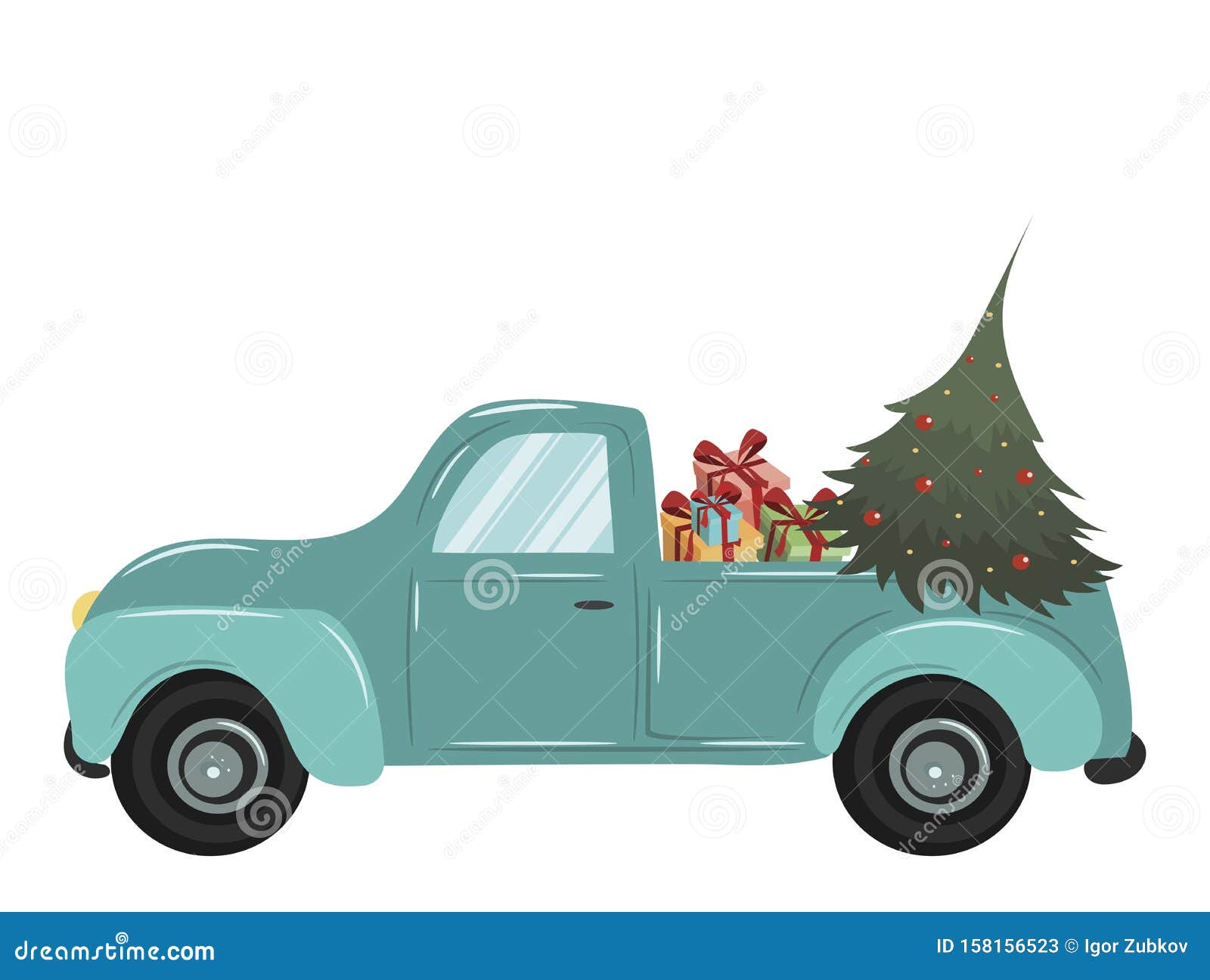 Voiture De Caricatures Avec Sapin De Noël Une Voiture Portant Un Arbre De  Noël Et Un Cadeau à La Maison Illustration Pour La Nouv Illustration de  Vecteur - Illustration du salutation, automobile