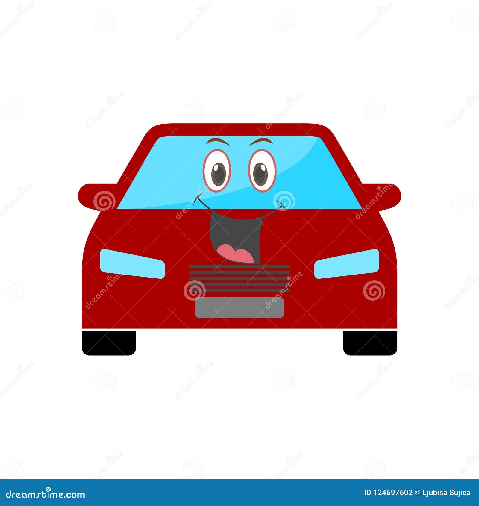 Voiture heureuse Emoji, voiture drôle de bande dessinée