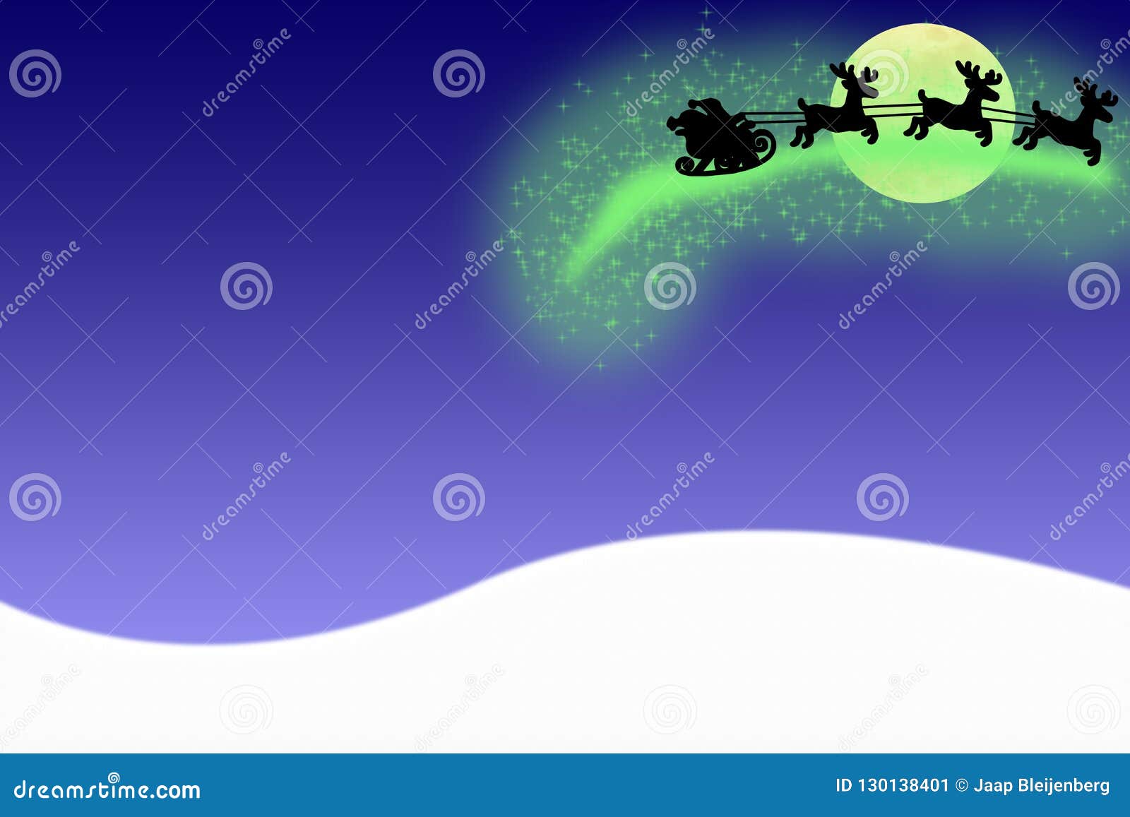 Vol Du Pere Noel De Carte De Joyeux Noel Dans Le Ciel Sur Un Traineau Avec Des Cerfs Communs D Isolement Sur Un Fond Bleu Avec La Illustration Stock Illustration Du Imagination