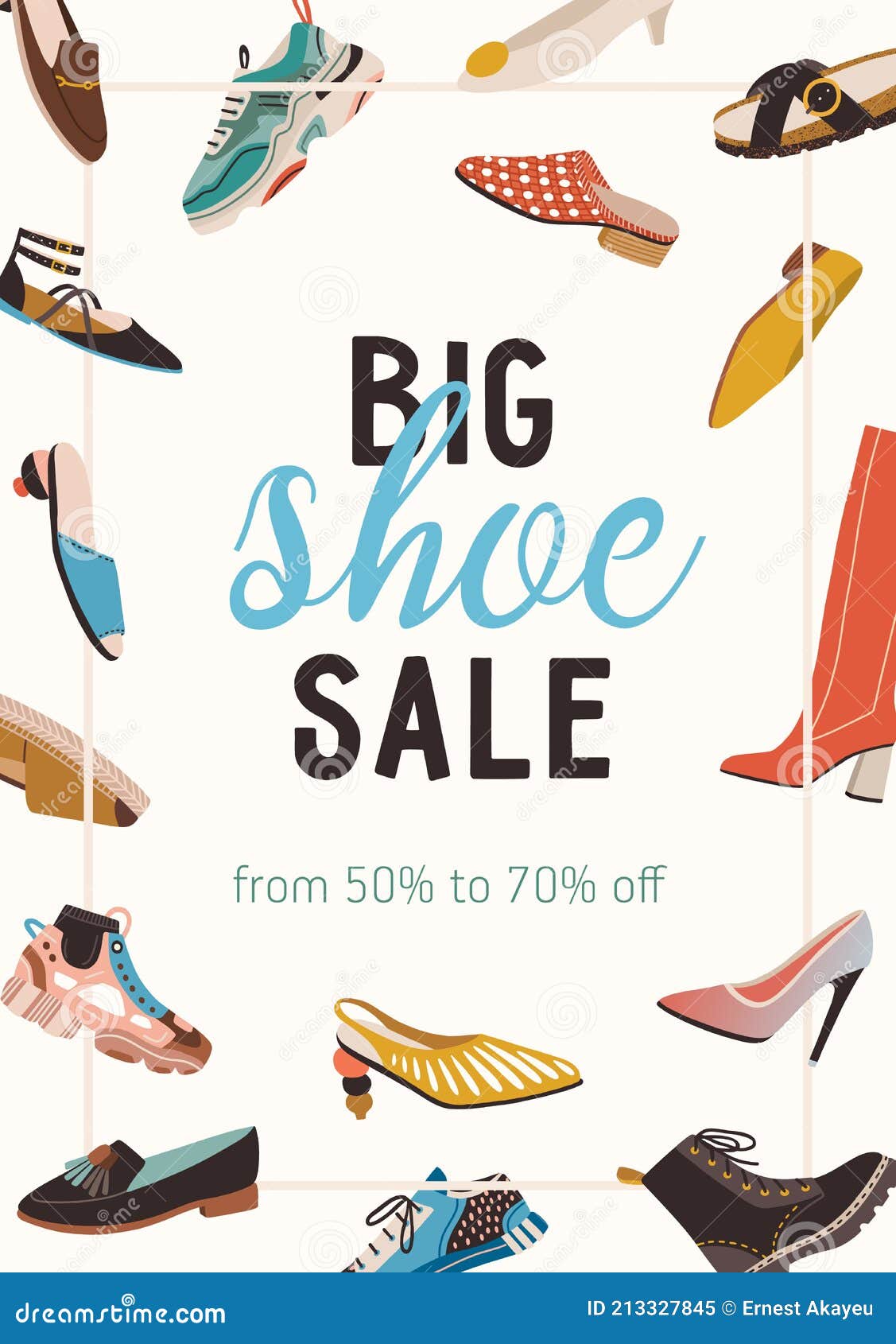 Volante Con Anuncio De Venta De Zapatos. Diseño De Plantilla Con Colección  De Mujeres Calzado De Moda Y Lugar Para Texto Ilustración del Vector -  Ilustración de publicidad, tarjeta: 213327845