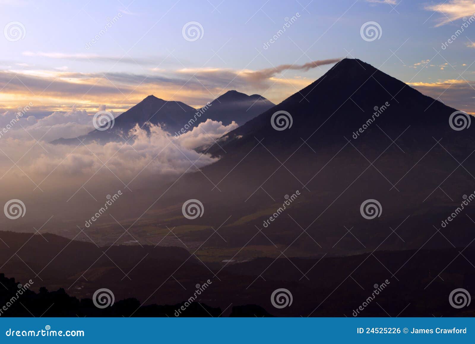 volcan acatenango and volcan fuego at sunset