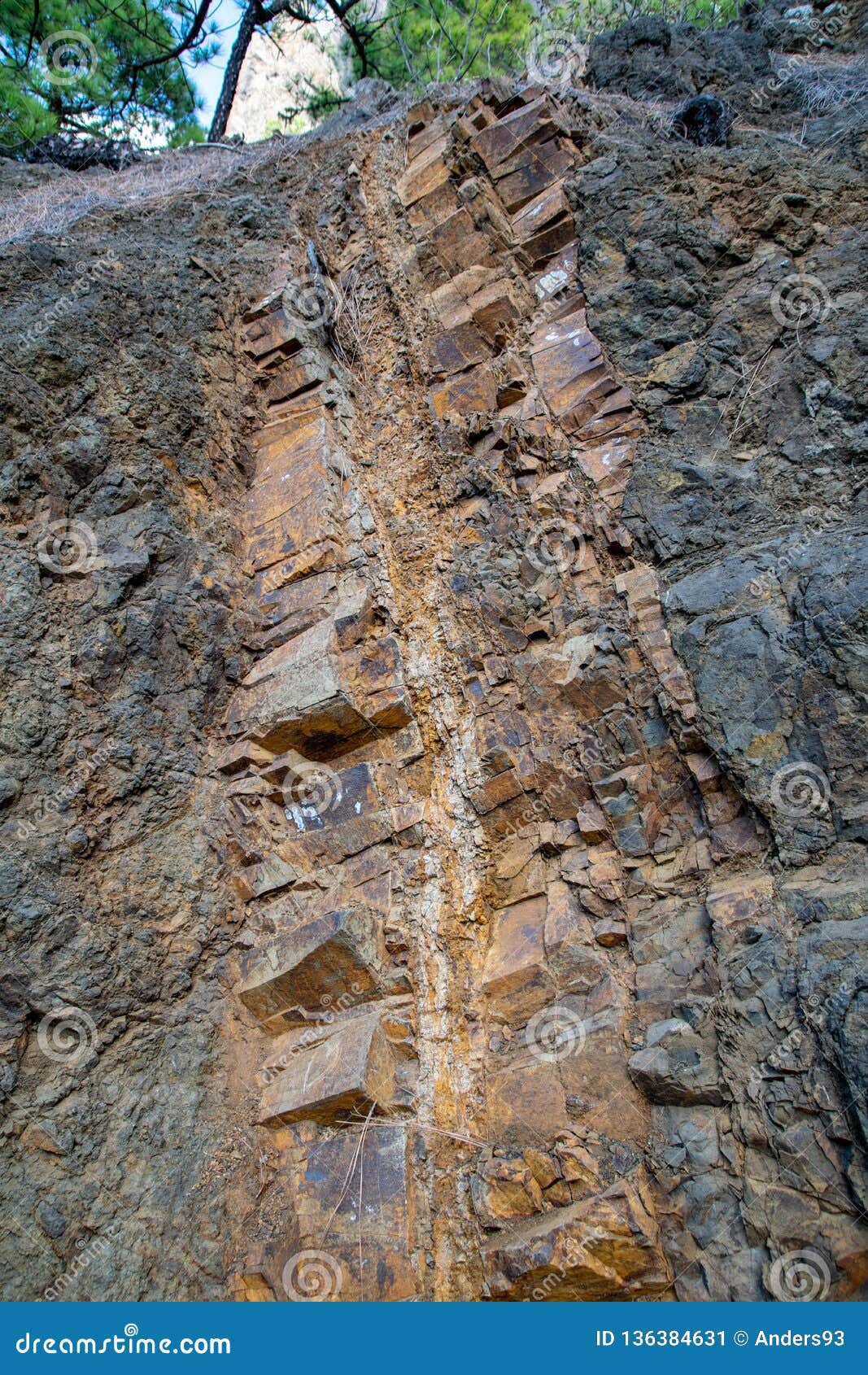 volcanic igneous rock colours in la cumbrecita, la palma, canary islands, spain