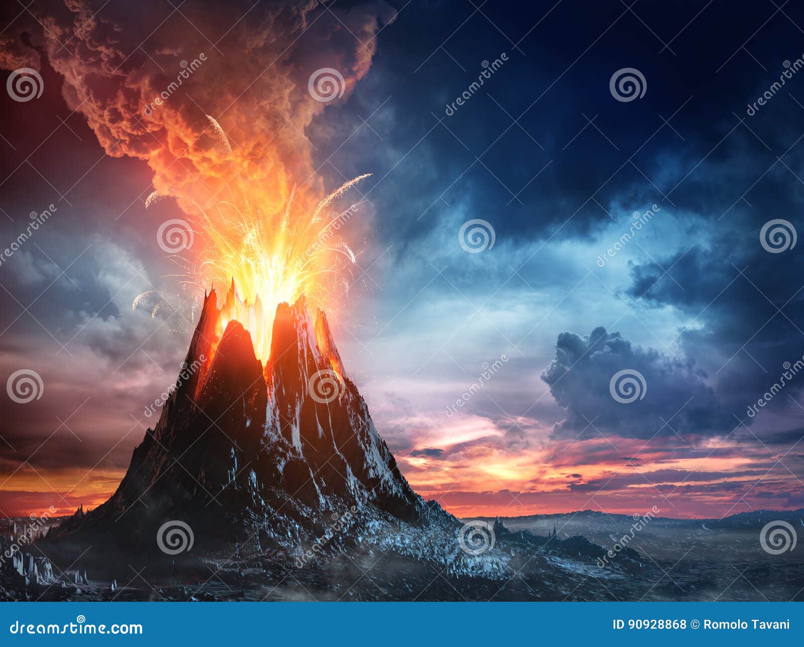 volcanic mountain in eruption