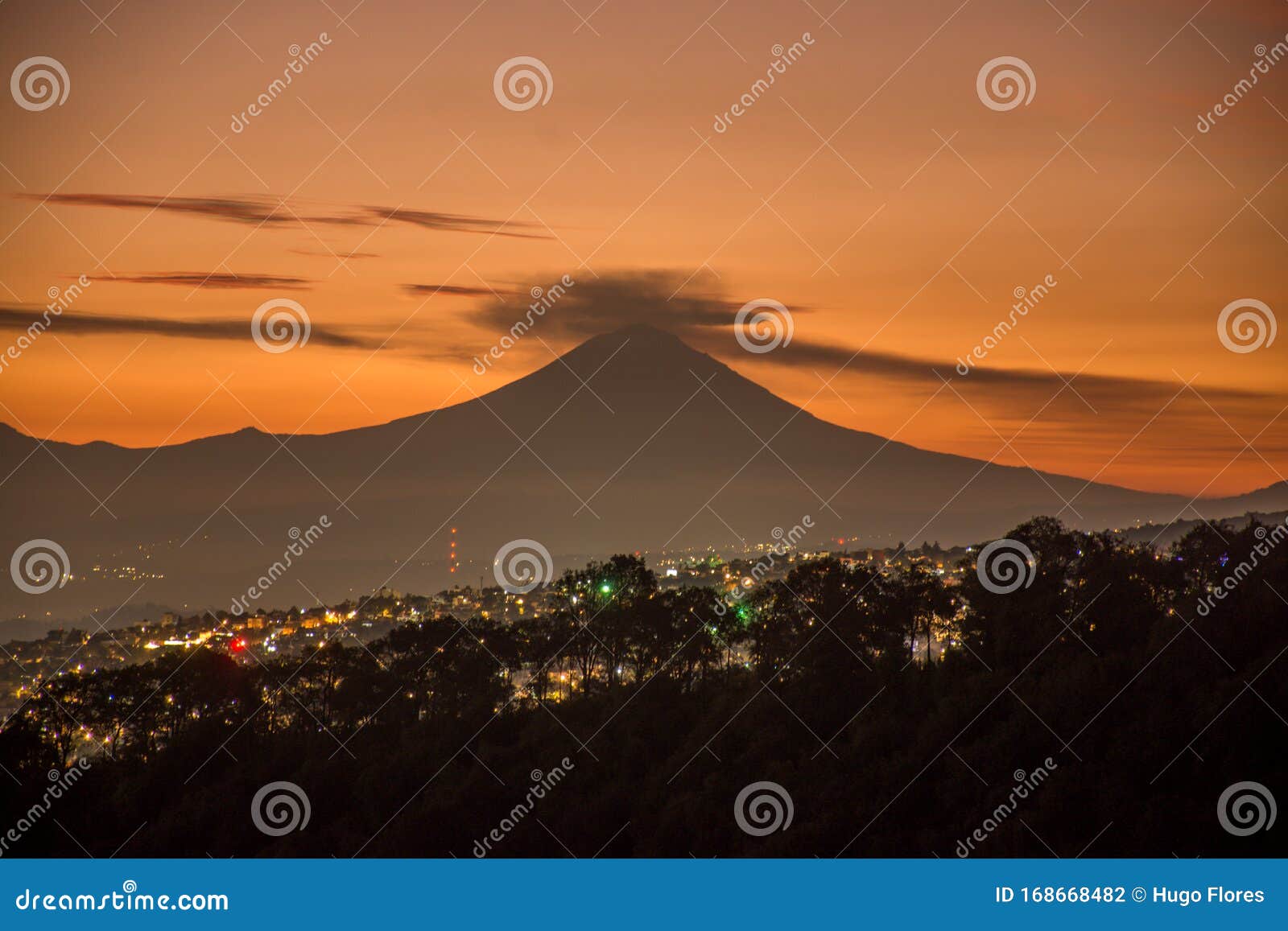 volcano cone with sunrise colors