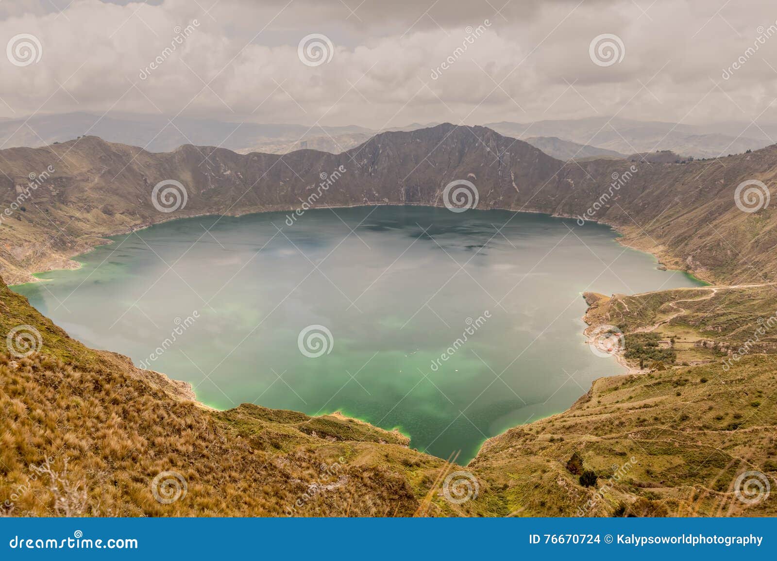 Volcano Crater Lake Panorama Quilotoa, Ecuador Arkivfoto - Bild av ...