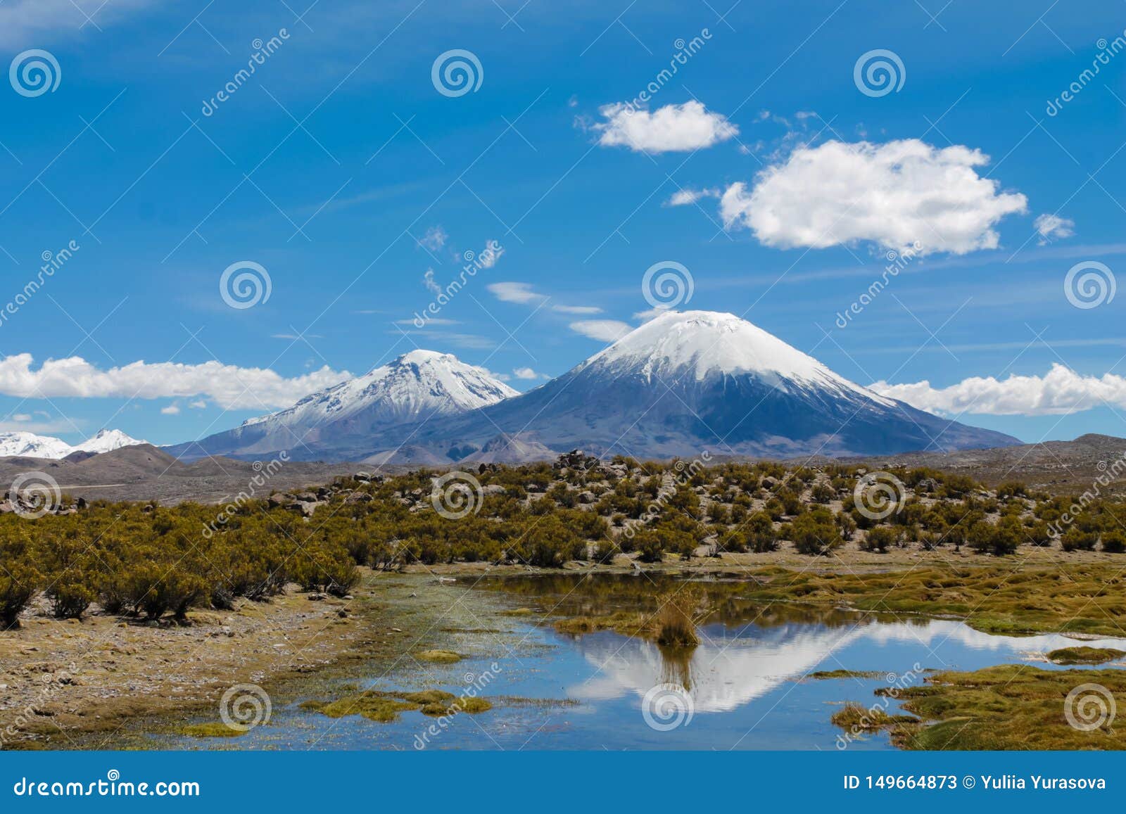 Volcano Parinacota and Pomerape Snow Top in Chile and Bolivia Stock ...