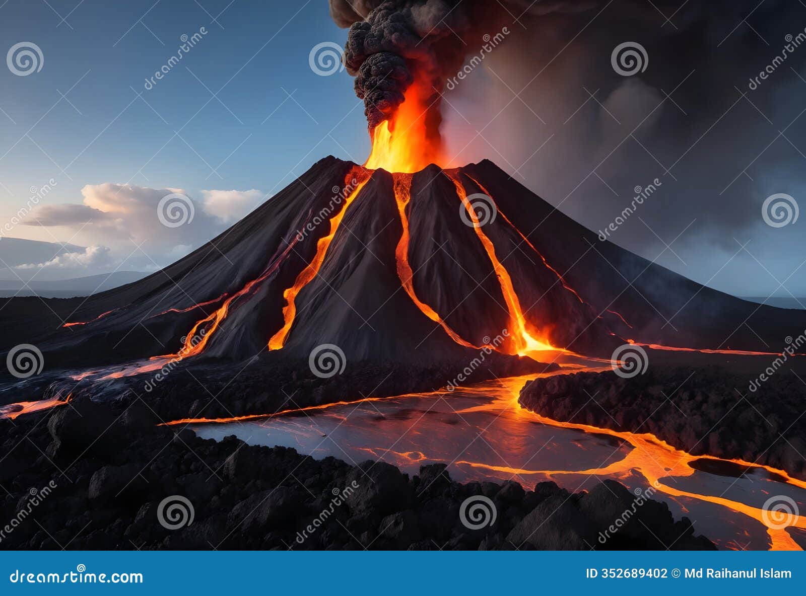 a volcano's transition from calm to chaos captures a poetic display of molten lava erupting