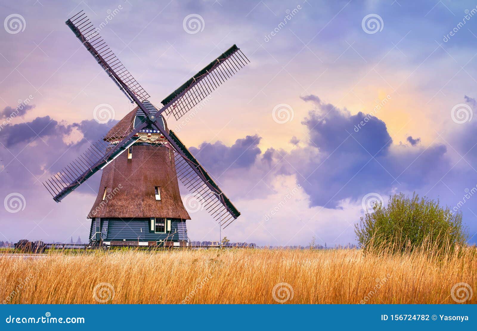 volendam, netherlands. traditional holland windmill