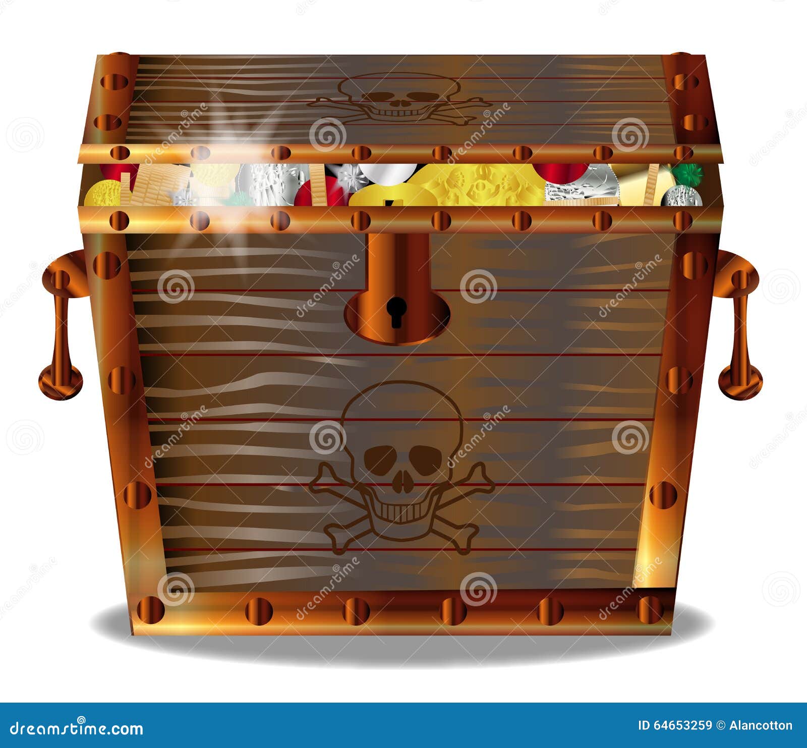 Volle Piraten-Schatztruhe stock abbildung. Illustration von münzen ...