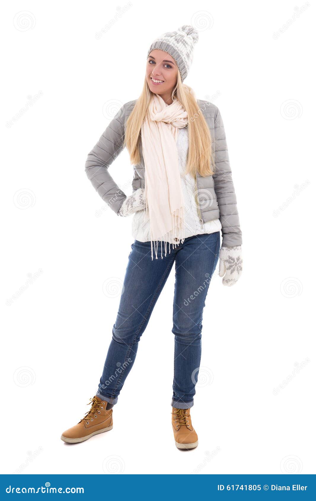 Volledig Lengteportret Van Leuke Mooie Vrouw in De Winterkleren I Stock ...