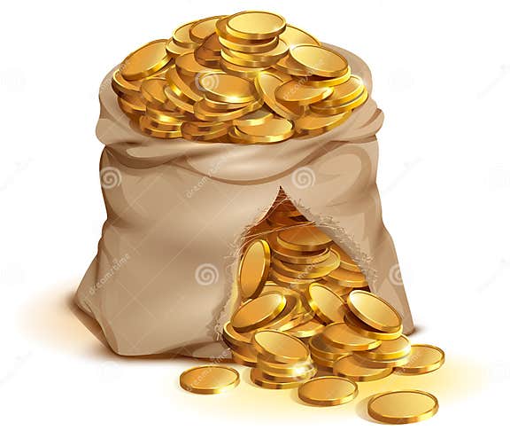 Volledige Zak Gouden Munten Barst Goud Geld Vector Illustratie ...