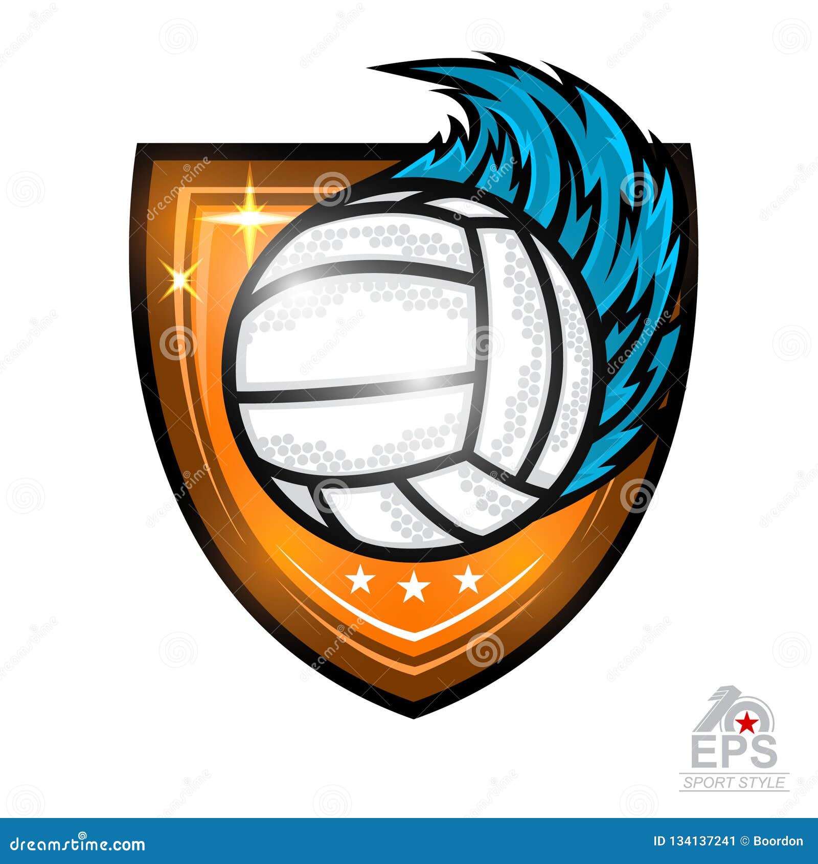 Volleyball Ball with Wind Trail in Center of Shield. Vector Sport Logo ...