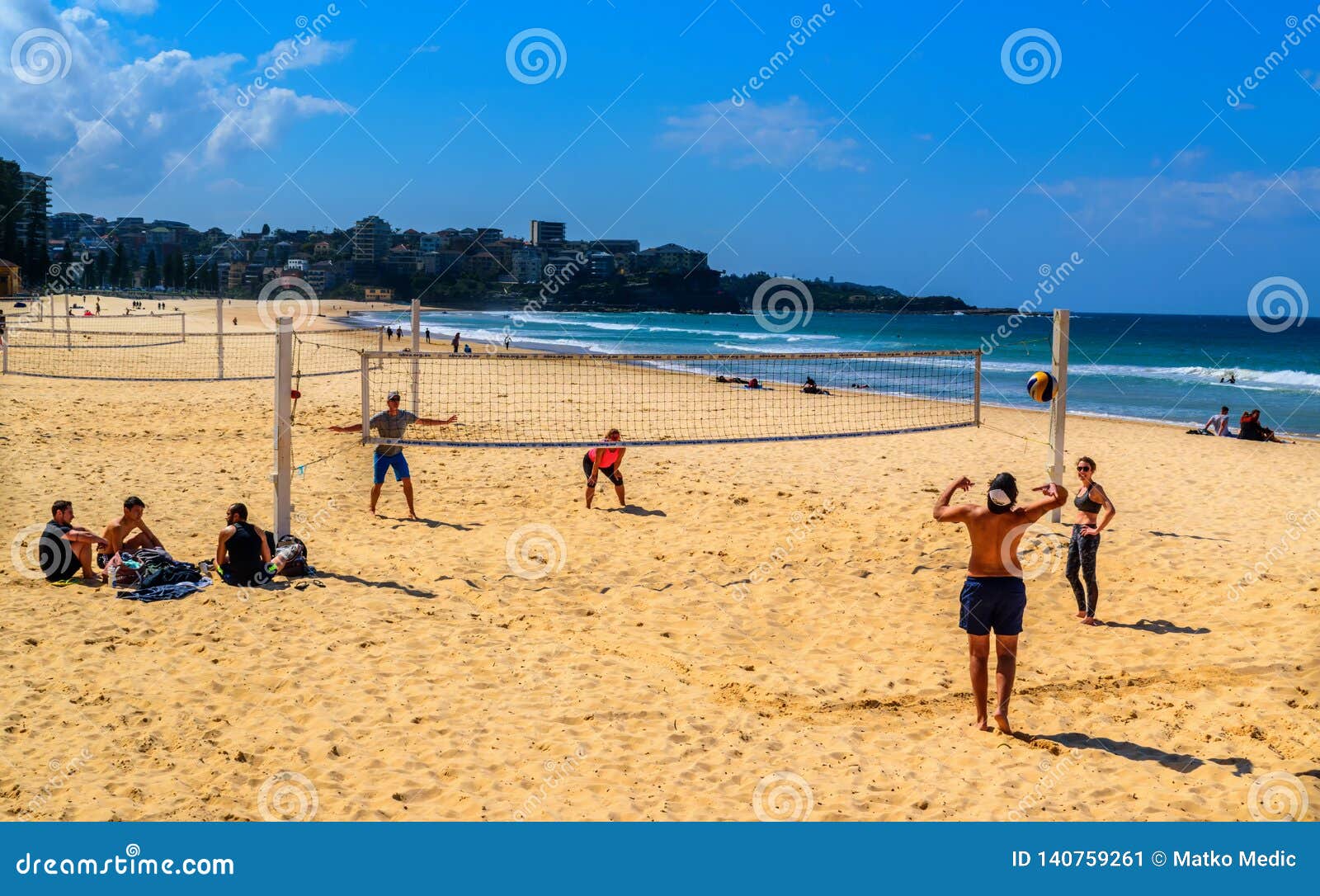 Volleyball at the Beach in Manly, Australia and Ocean in the Background