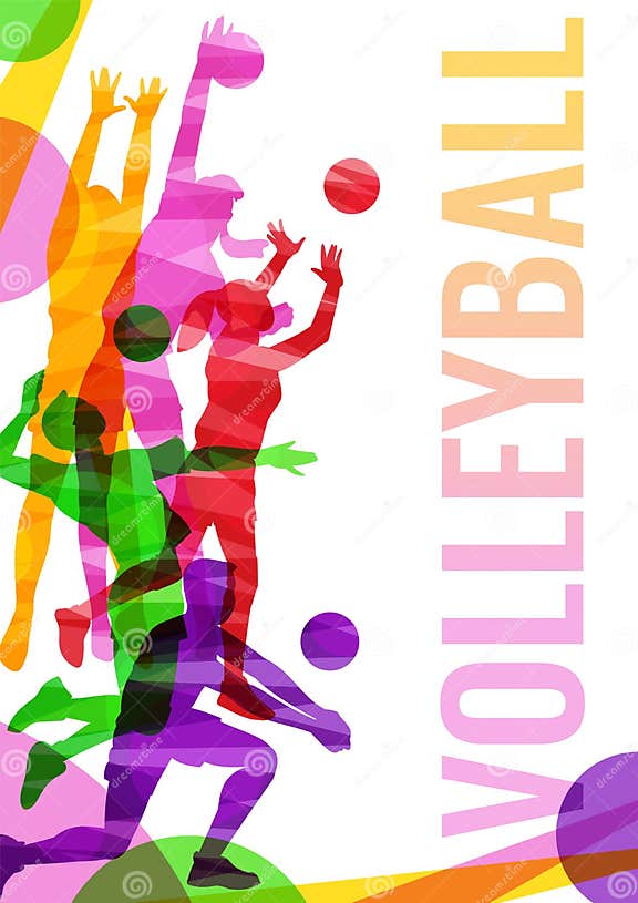 Volleyball Competition Banner Template with Players Vector Illustration ...