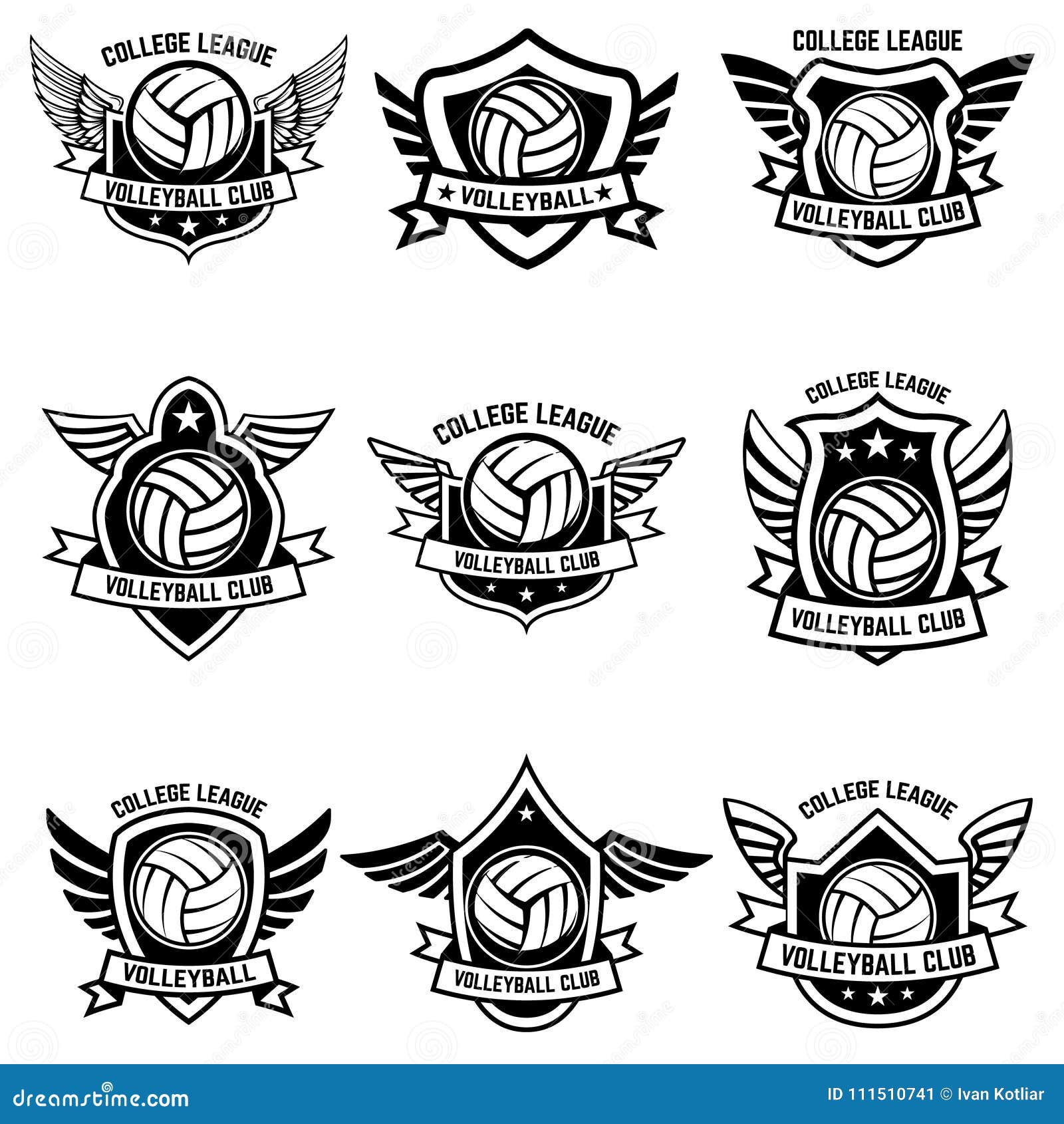 Volleyball Emblems on White Background. Design Element for Logo, Label ...