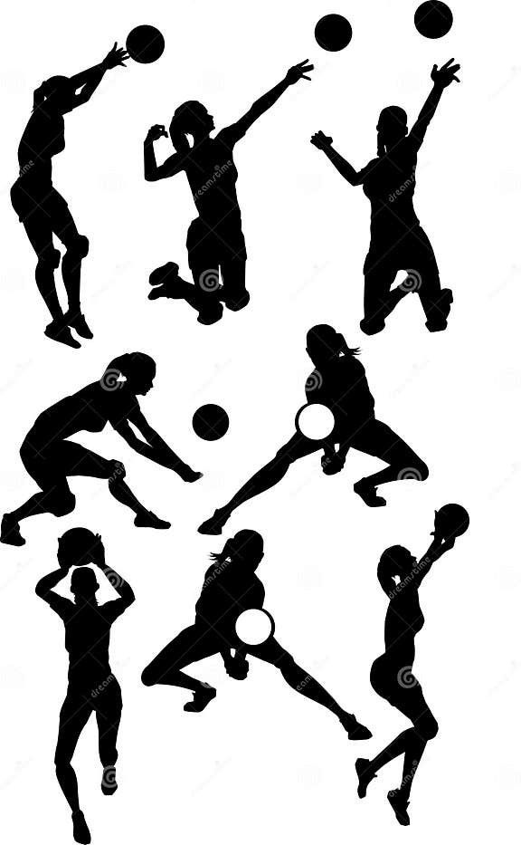 Volleyball Female Silhouettes Stock Vector - Illustration of setting ...