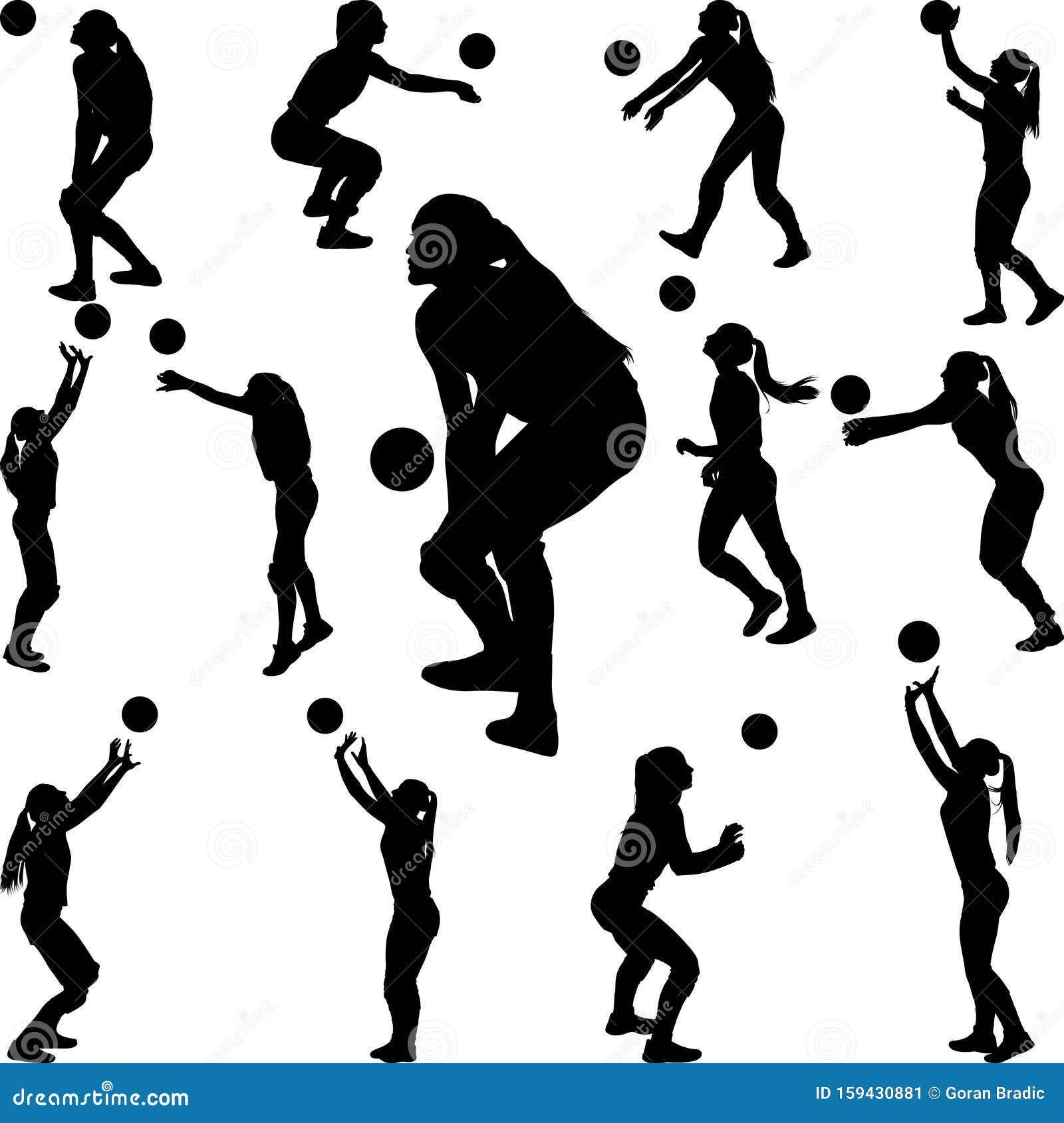 Volleyball Girl Player. Women Group Play Volleyball Silhouette Vector ...