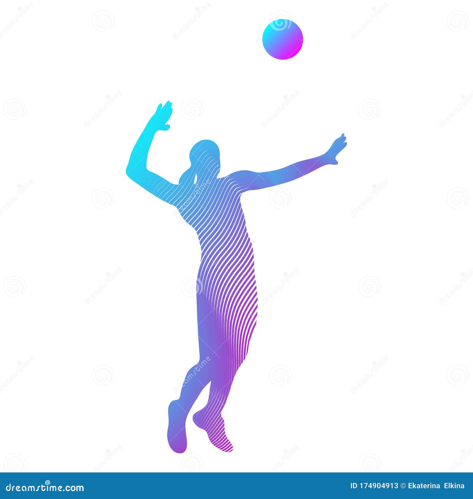 Volleyball Player Serving the Ball - Black and White Vector Outline ...
