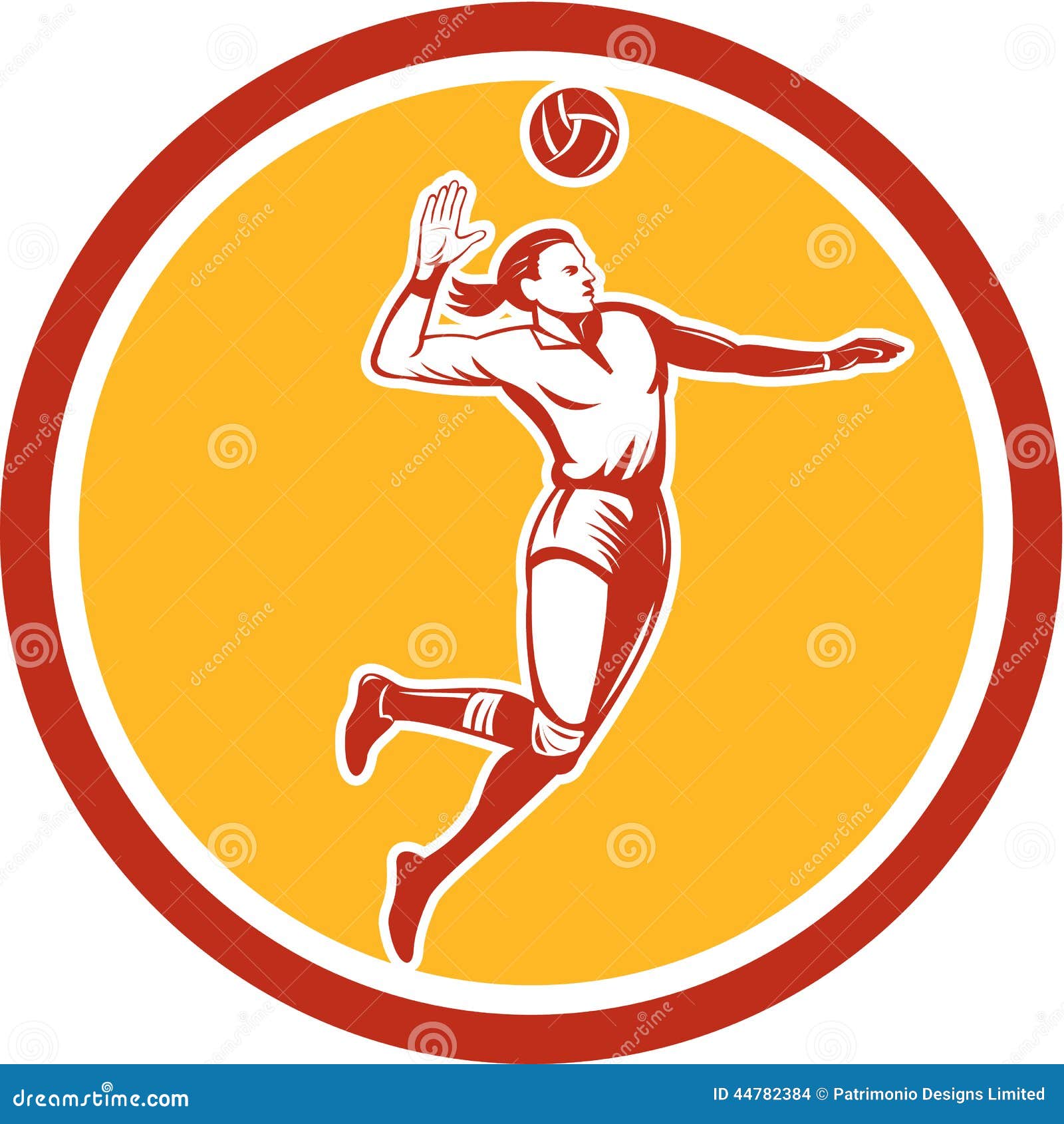 Volleyball Player Spiking Ball Circle Retro Stock Vector - Illustration ...