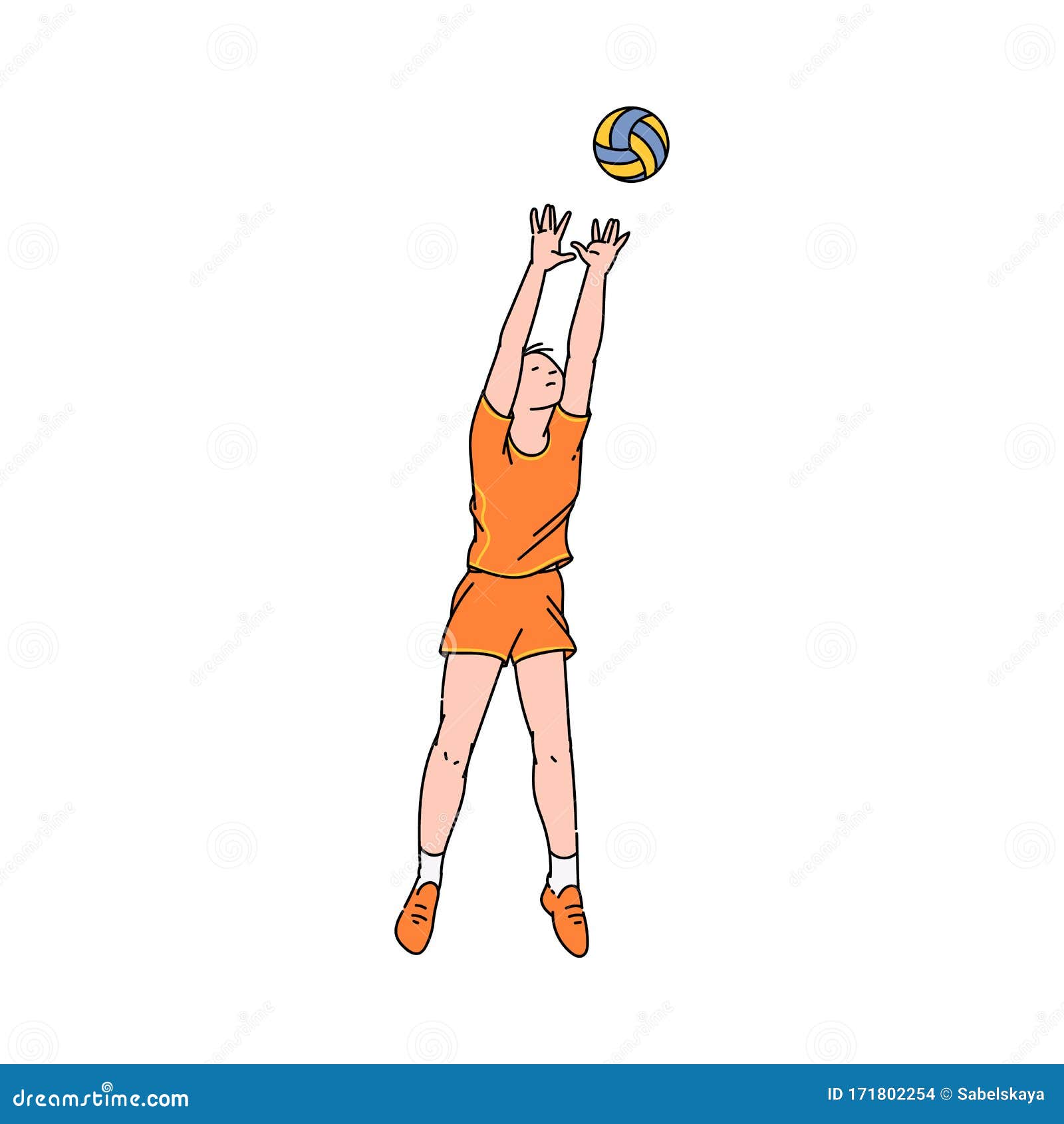 Volleyball Player Woman in Motion - Vector Illustration Sketch Style ...