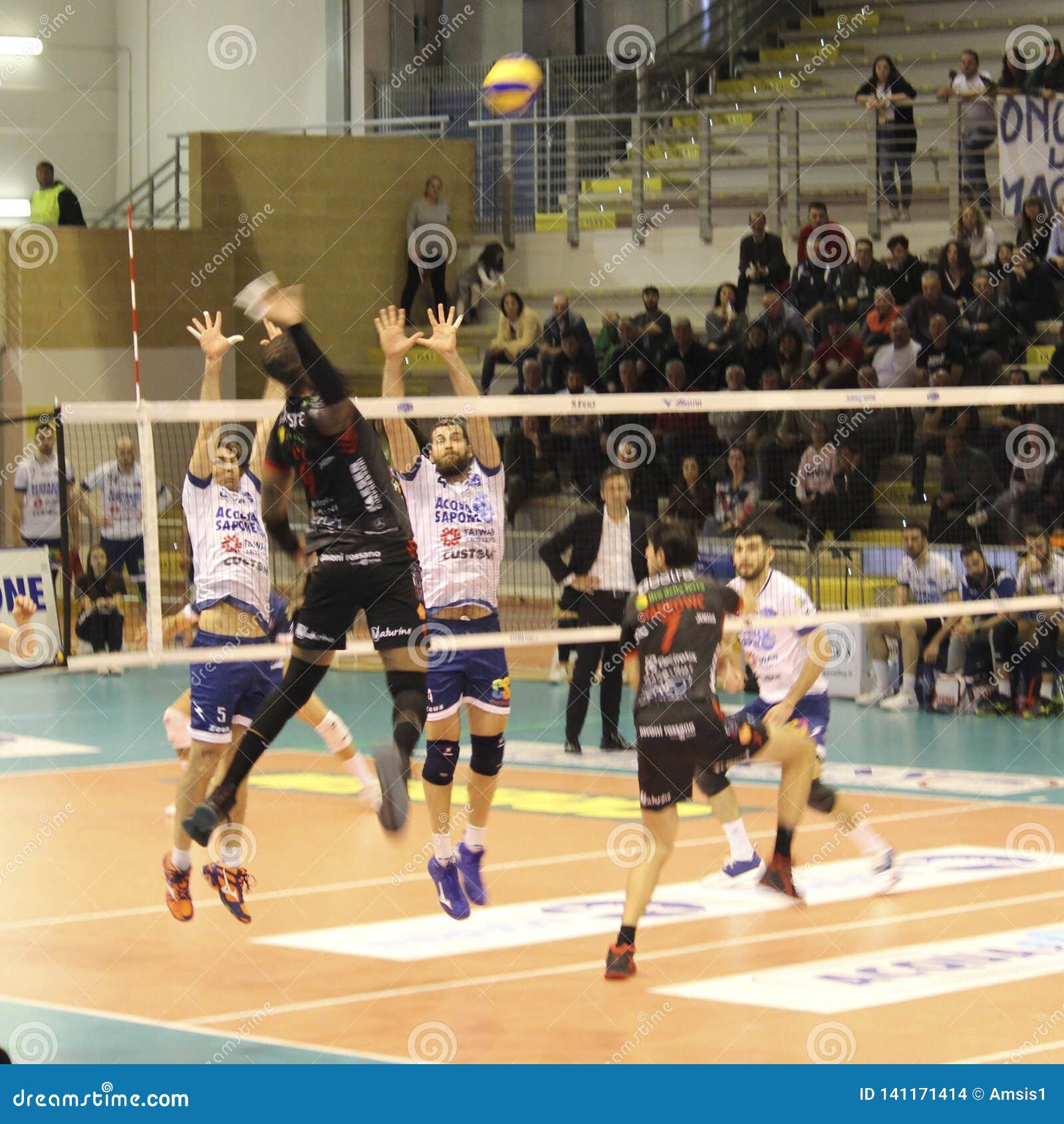 Volleyball Player Yoandy Leal while Performing a Spectacular Strike ...
