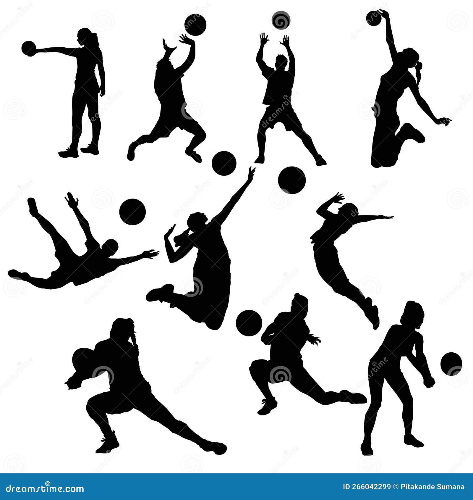 Volleyball Playeres Silhouettes Stock Vector - Illustration of playeres ...