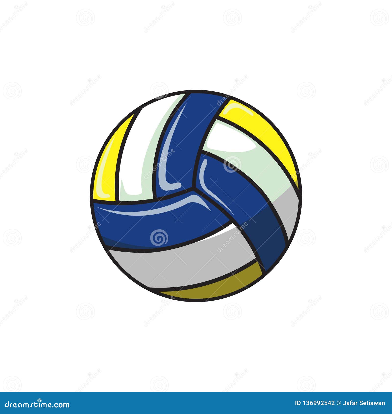 Volleyball Vector with Blue, White and Yellow Colour Stock Illustration